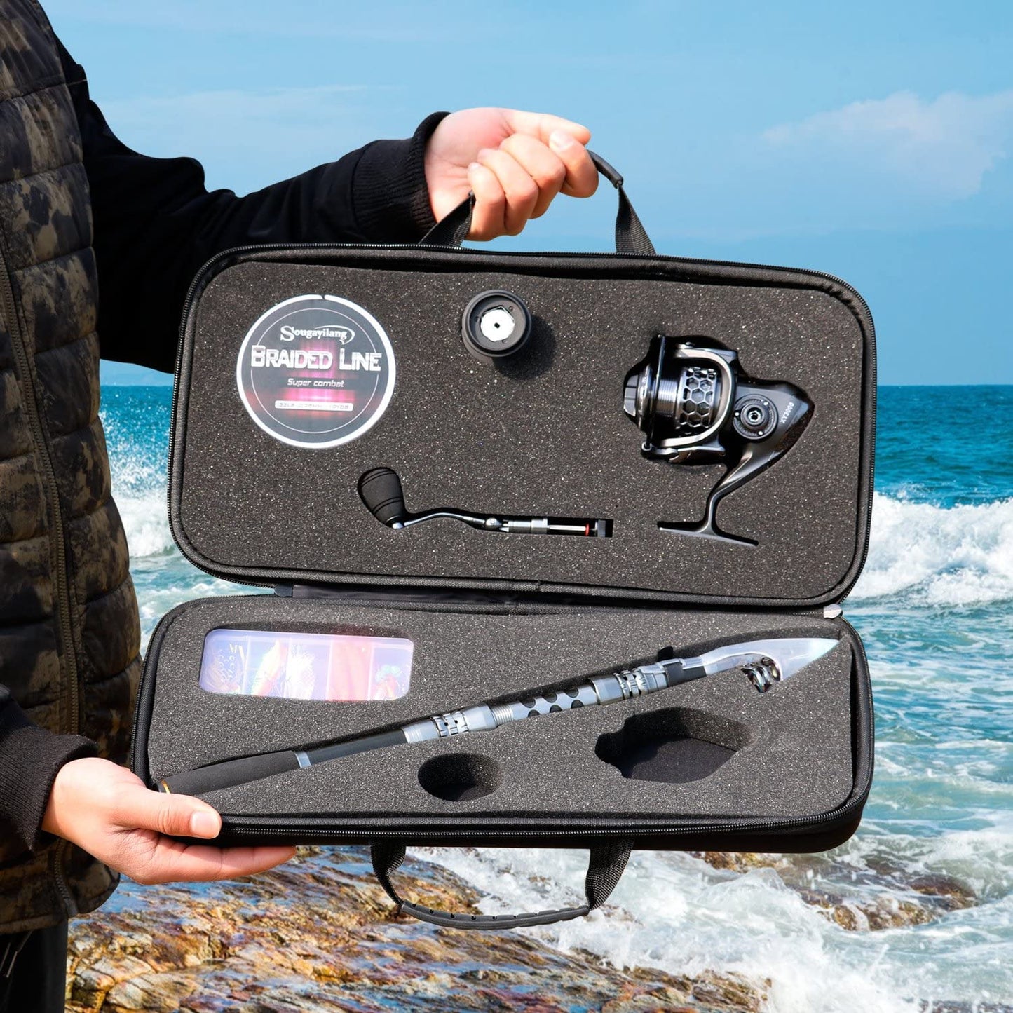 Fishing Rod Combos with Telescopic Pole, Spinning Reels, and Travel Bag for Saltwater and Freshwater Fishing