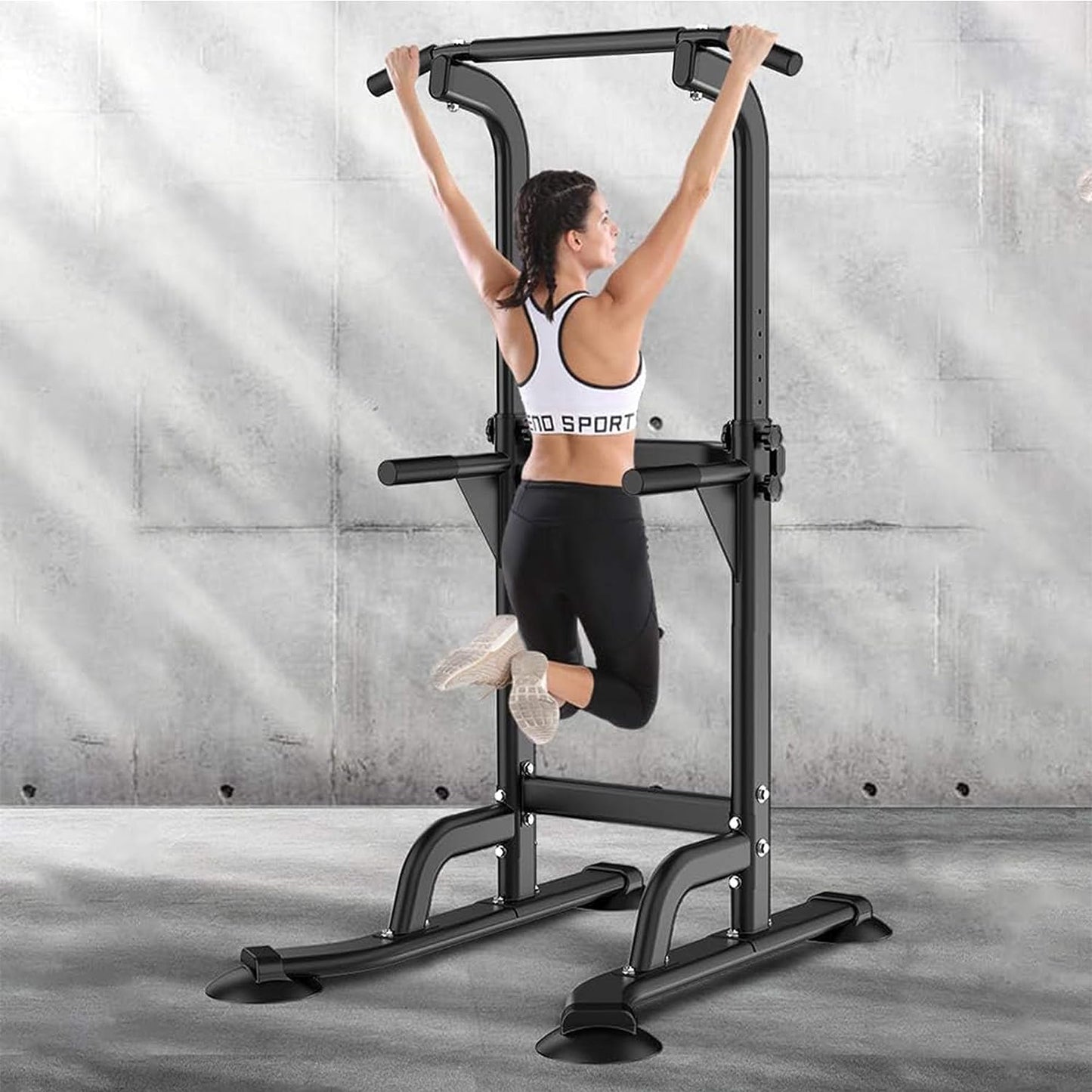 Adjustable Height Workout Pull Up & Dip Station - Multi-Function Home Gym Strength Training Fitness Equipment