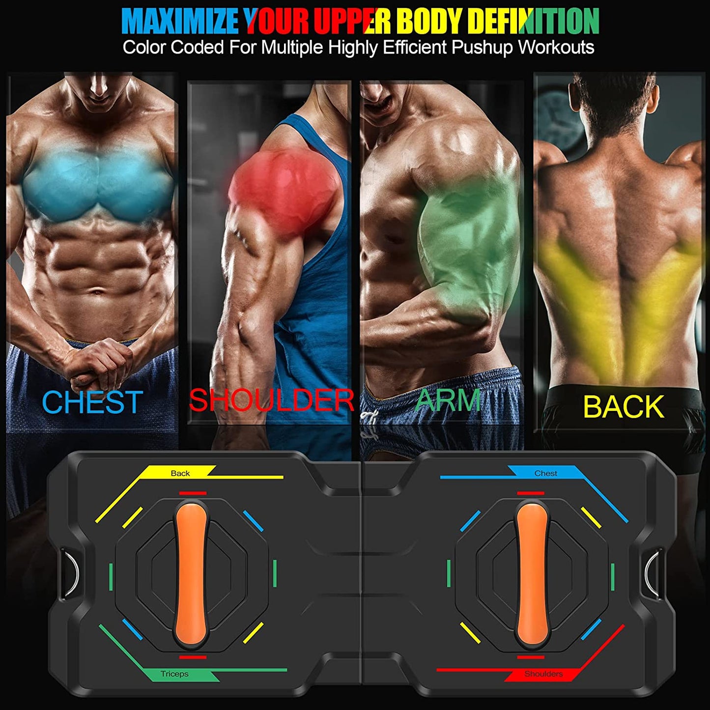 Multi-Functional Push Up Board with Resistance Bands and Pilates Bar - Full Body Home Gym Workout Equipment for Perfect Pushups and Strength Training - Ideal for Men and Women