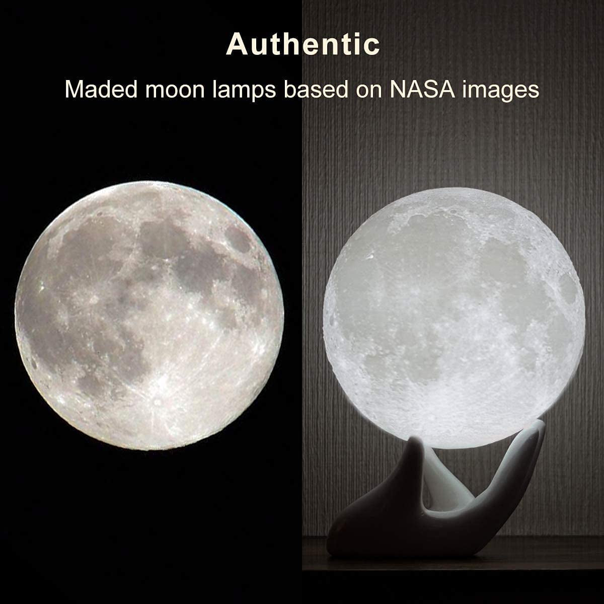 Moon Lamp, Home Décor, Brightness Control, LED Night Light, Bedroom, Living Room, Ceramic Hand Base, 3.5", White & Yellow