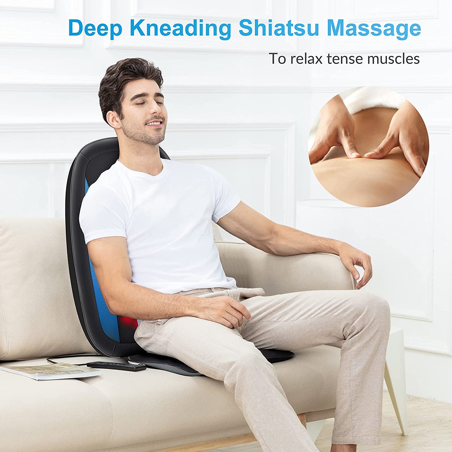 Heat-Enabled Shiatsu Back Massager: Deep Tissue Kneading Massage Seat Cushion, Suitable for Full Back, Electric Body Massager for Home or Office Chair Use