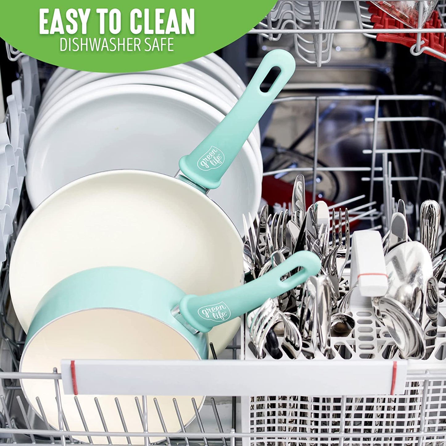 Soft Grip Ceramic Nonstick Cookware Set, 16-Piece, PFAS-Free, Dishwasher Safe, Turquoise