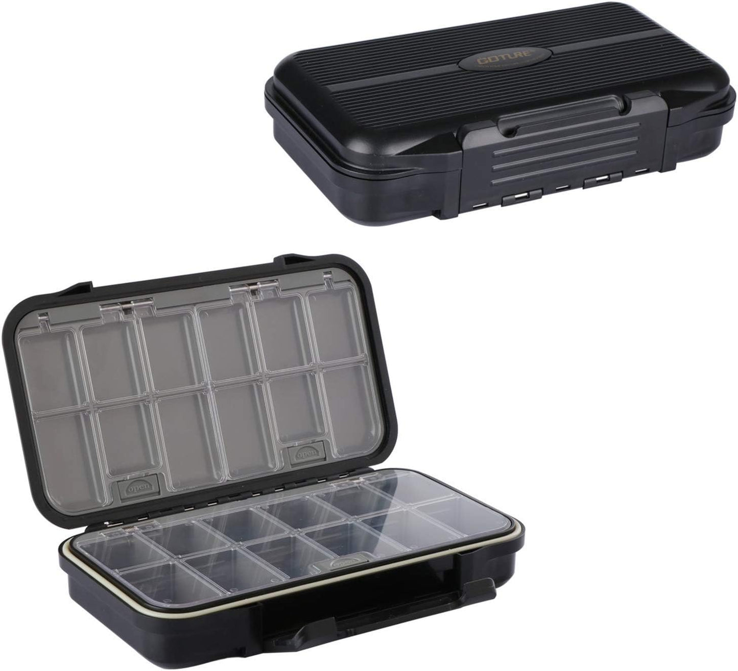 Waterproof Fishing Tackle Storage Organizer Box, Plastic Lure Box with Small Tool Tackle Trays - Black (6.69'' X 4.33'' X 1.81'')