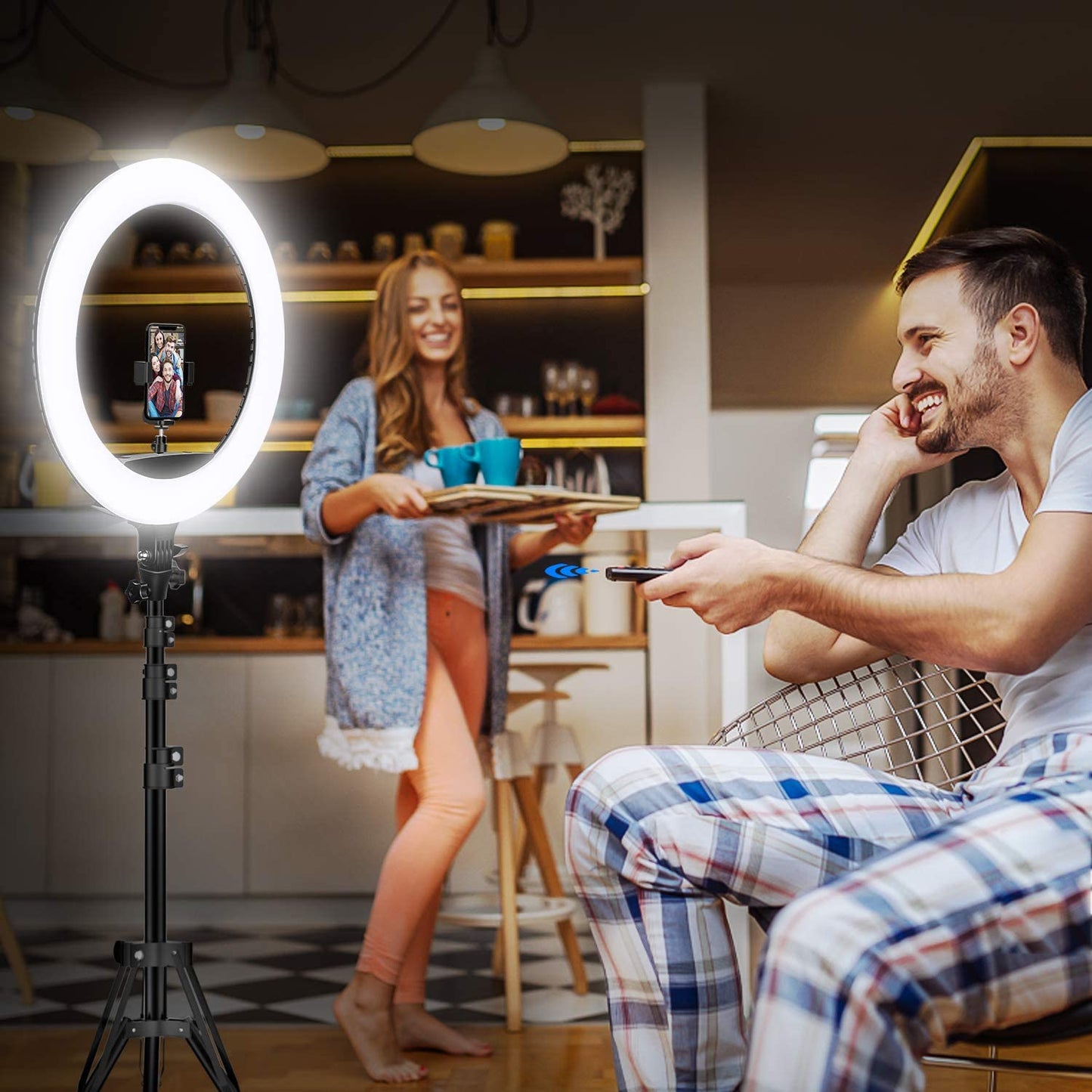 18" Ring Light with Wireless Remote and LCD Screen - Includes Tripod Stand - Features 65W LED Ringlight - Bi-Color Adjustable from 3200K to 5500K - Ideal for Portrait Photography, Live Streaming, TikTok Videos, Zoom Meetings, and Online Teaching.