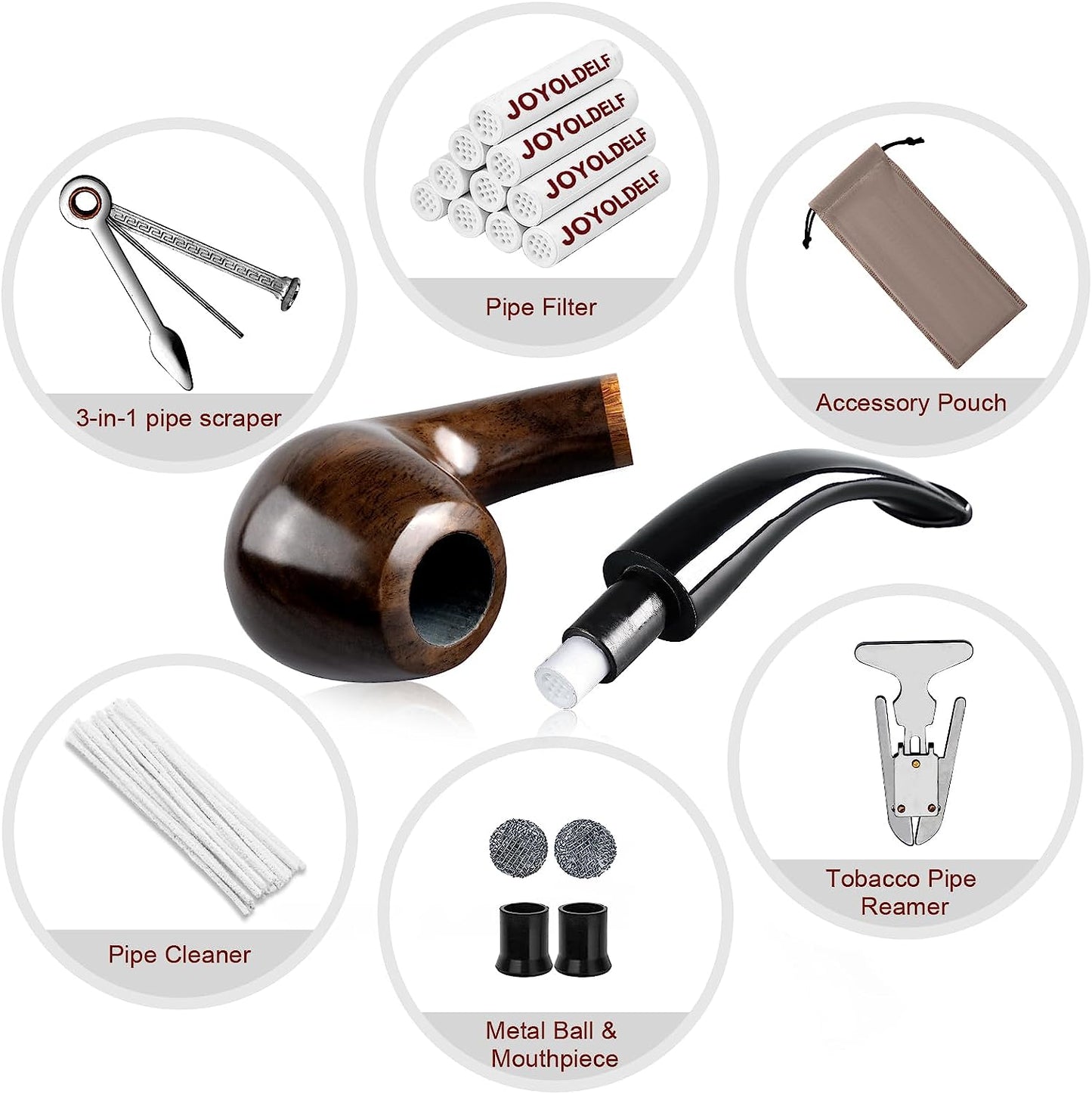 Luxury Tobacco Smoking Pipe, Leather Pouch, Deepened & Windproof Tobacco Pipeswith 9mm Pipe Filter