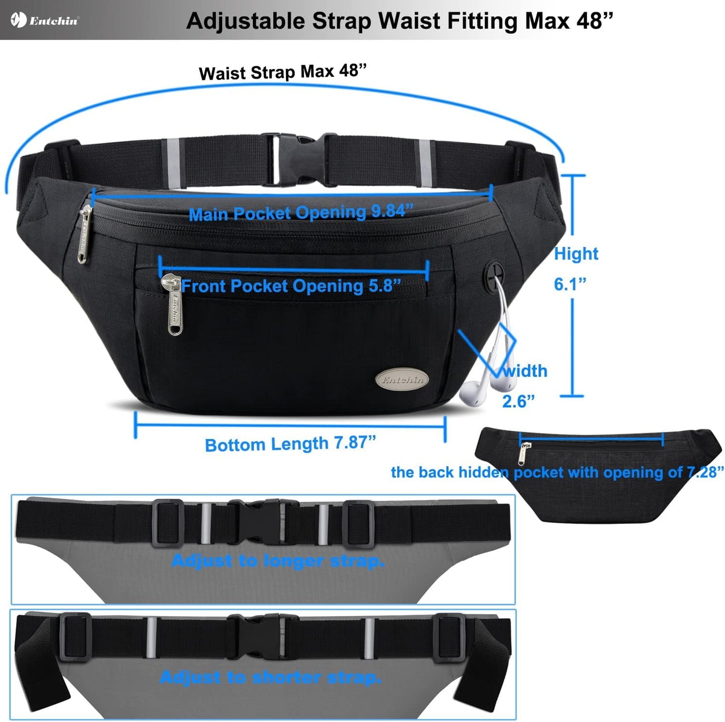 Multi-Pocket Fanny Pack - Stylish Waist Pack for Women and Men - Perfect for Hiking, Running, Travel, and Cycling.