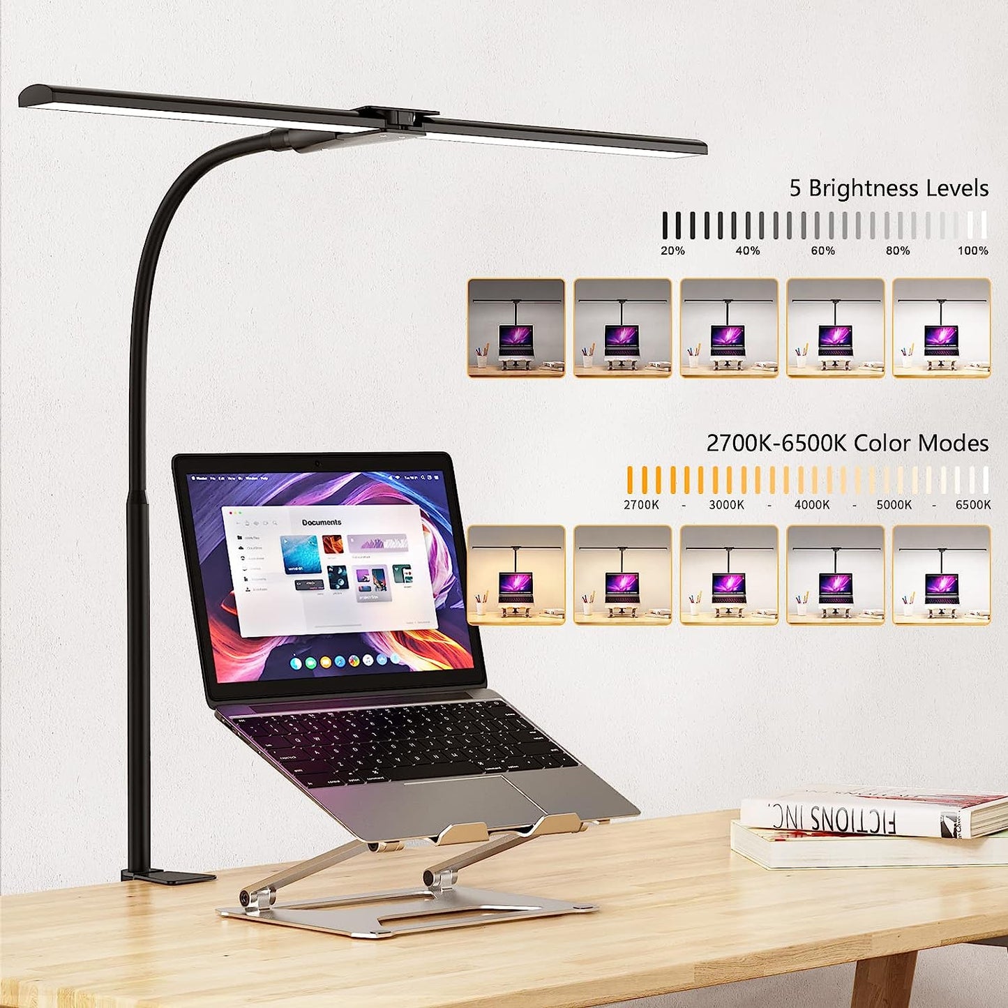 Double-Head LED Desk Lamp for Home Office, Extra Bright Workbench and Office Lighting, Eye Protection Modern Desk Light for Monitor, Studio Work, Reading, 1200 Lumens