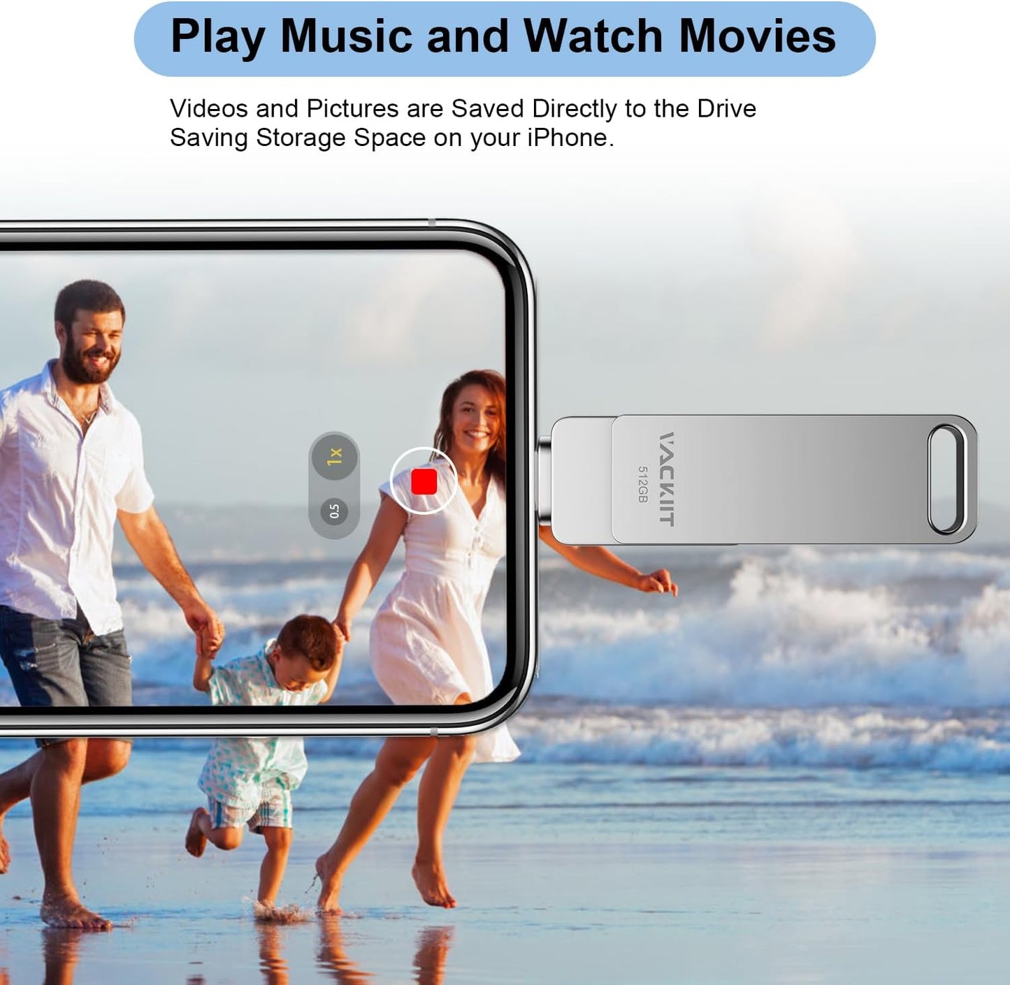 Apple MFi Certified 3-in-1 USB 3.0 Flash Drive for iPhone: iPhone Photo Stick, Thumb Drive, and Photo Storage Memory Stick in Silver, Compatible with iPhone, PC, iPad, and More Devices