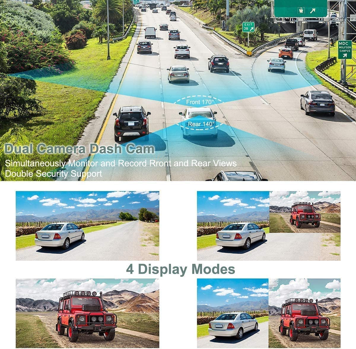 Front and Rear Dash Cam, Dash Cams 1080P FHD Dashboard Camera with 3" IPS Screen, Night Vision, 170° Wide Angle, Loop Recording, Motion Detection, Parking Monitor, G-Sensor, and SD Card Included