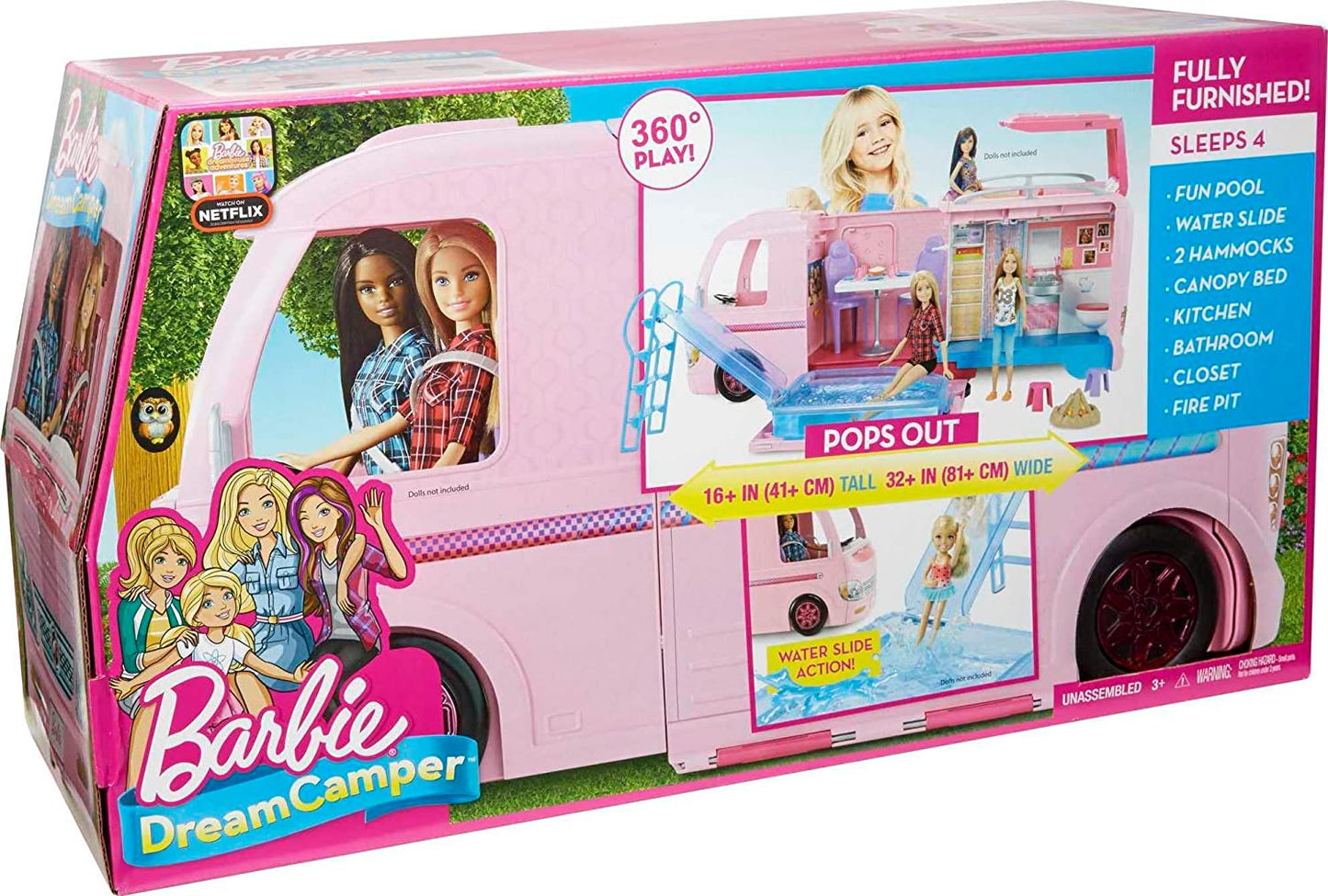 Dreamcamper Toy Vehicle - Camper Playset with 50 Accessories, including Furniture, Pool & Slide, Hammocks & Fireplace.