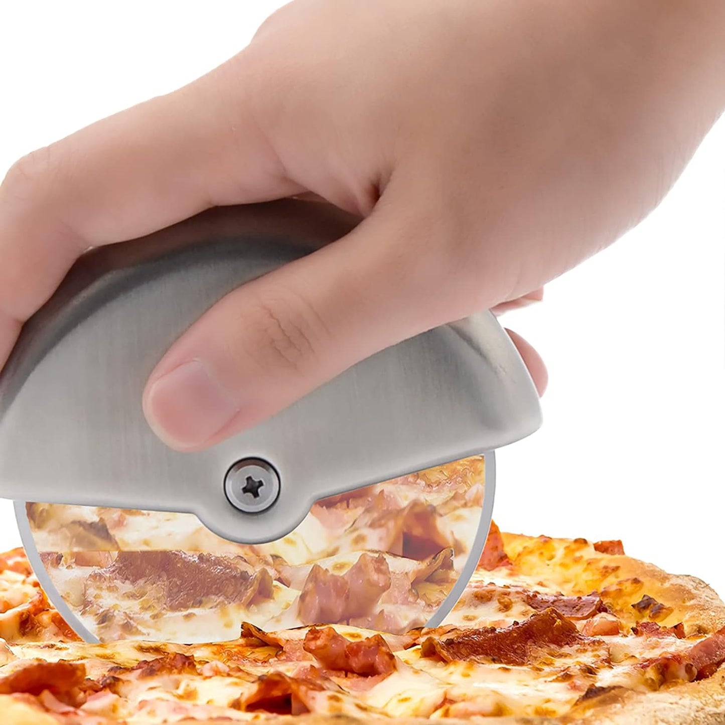 Stainless Steel Pizza Cutter with Comfortable Palm Grip - 4 inches (10 cm)