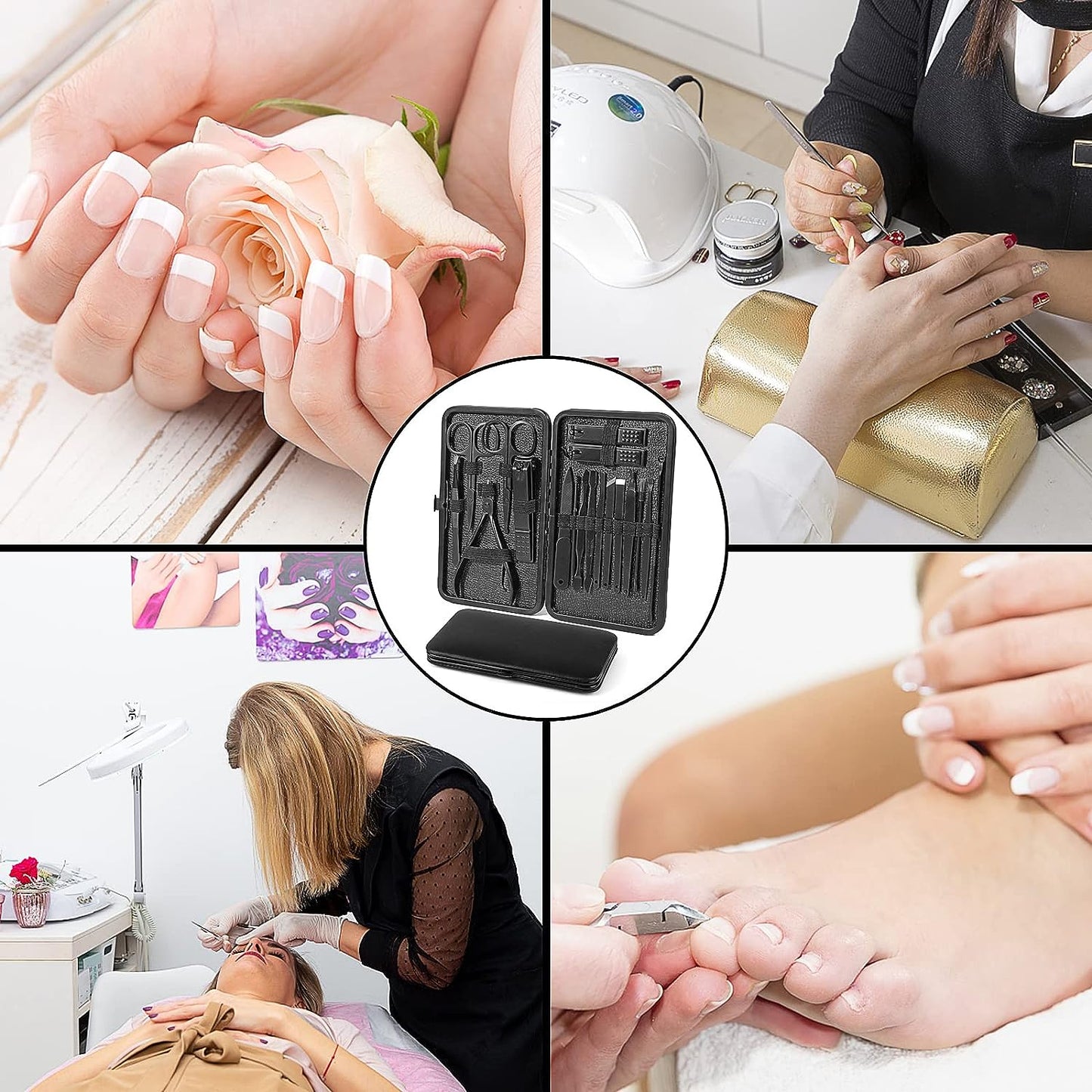 18-in-1 Professional Manicure Set: Stainless Steel Personal Care Nail Kit for Manicure and Pedicure. Includes Nail Clippers and other essential tools. Comes with a Travel Case in Black.