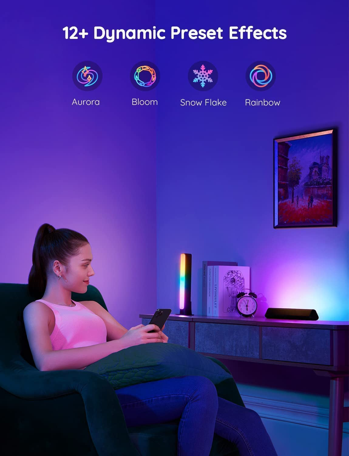 Flow Plus Smart LED Light Bars: Gaming Lights with RGBICWW Wifi. Work with Alexa and Google Assistant. Features Scene Modes and Music Modes. Perfect for Gaming, Pictures, PC, TV, and Room Decoration