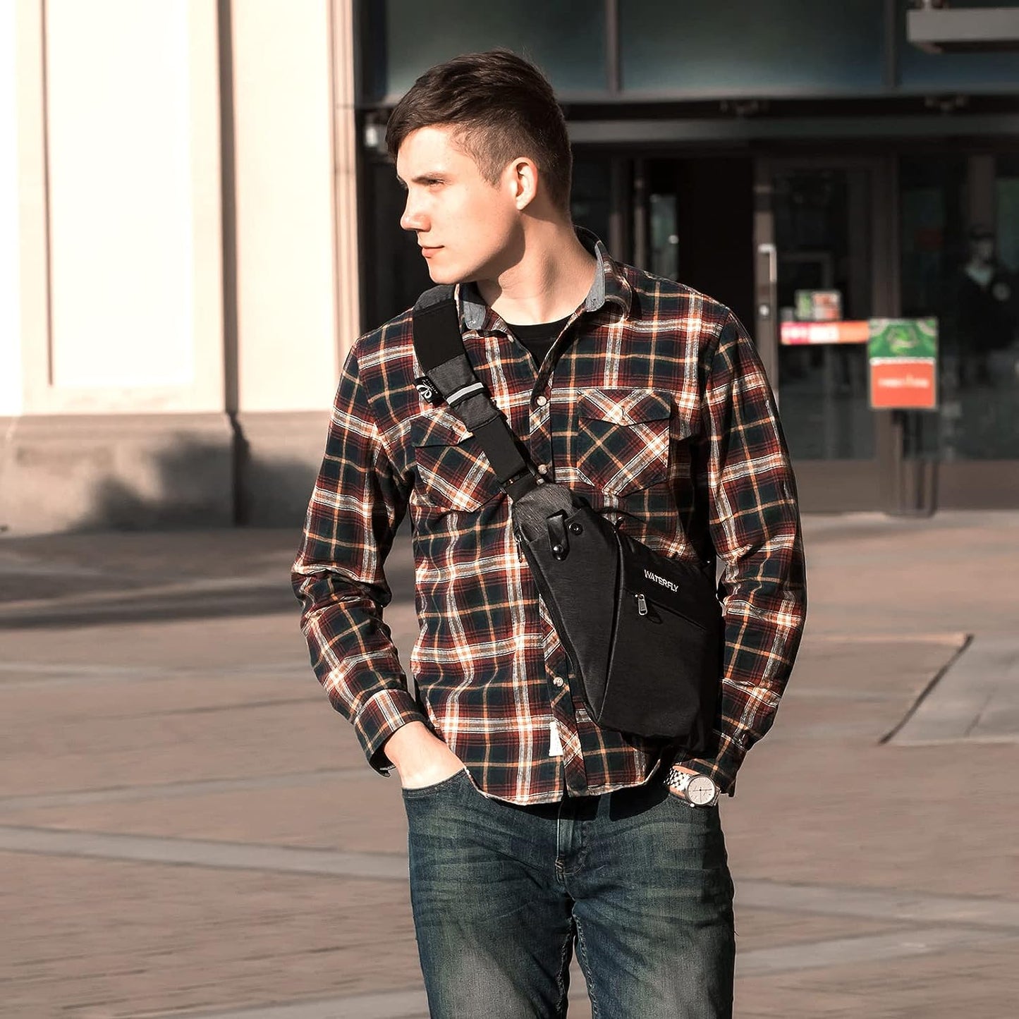 Crossbody Chest Bag: Lightweight, Water-Resistant Casual Daypack in Dark Gray, Ideal for Men for Outdoor Travel and Daily Use.