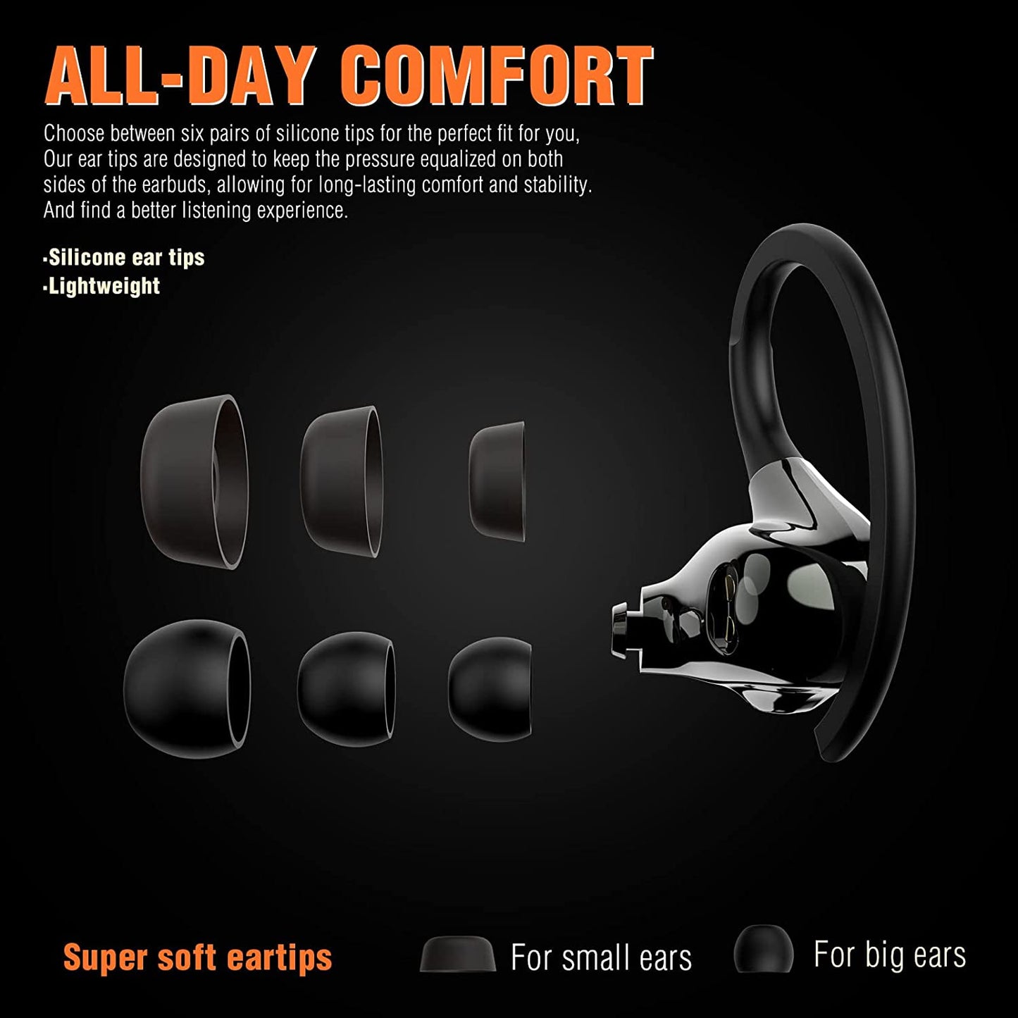 Mini Bluetooth Earbuds with Earhooks - Wireless Earbuds for Small Ears, Microphone Included, IPX7 Waterproof, 24-Hour Playtime, Ideal Wireless Earphones for Sports and Workouts