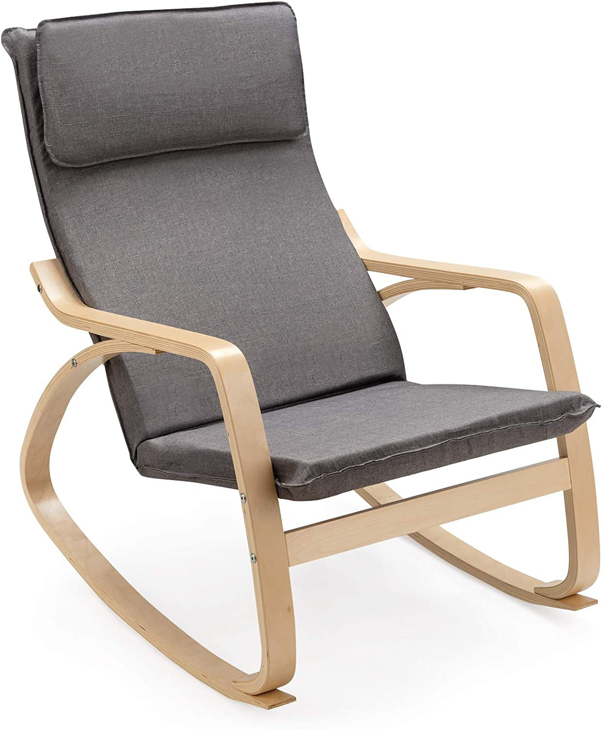 Rocking Chair with Removable Cushion, Leisure Armchair Suitable for Living Room, Bedroom, Balcony, Nursery Room Ergonomic Chair (1, Gray)