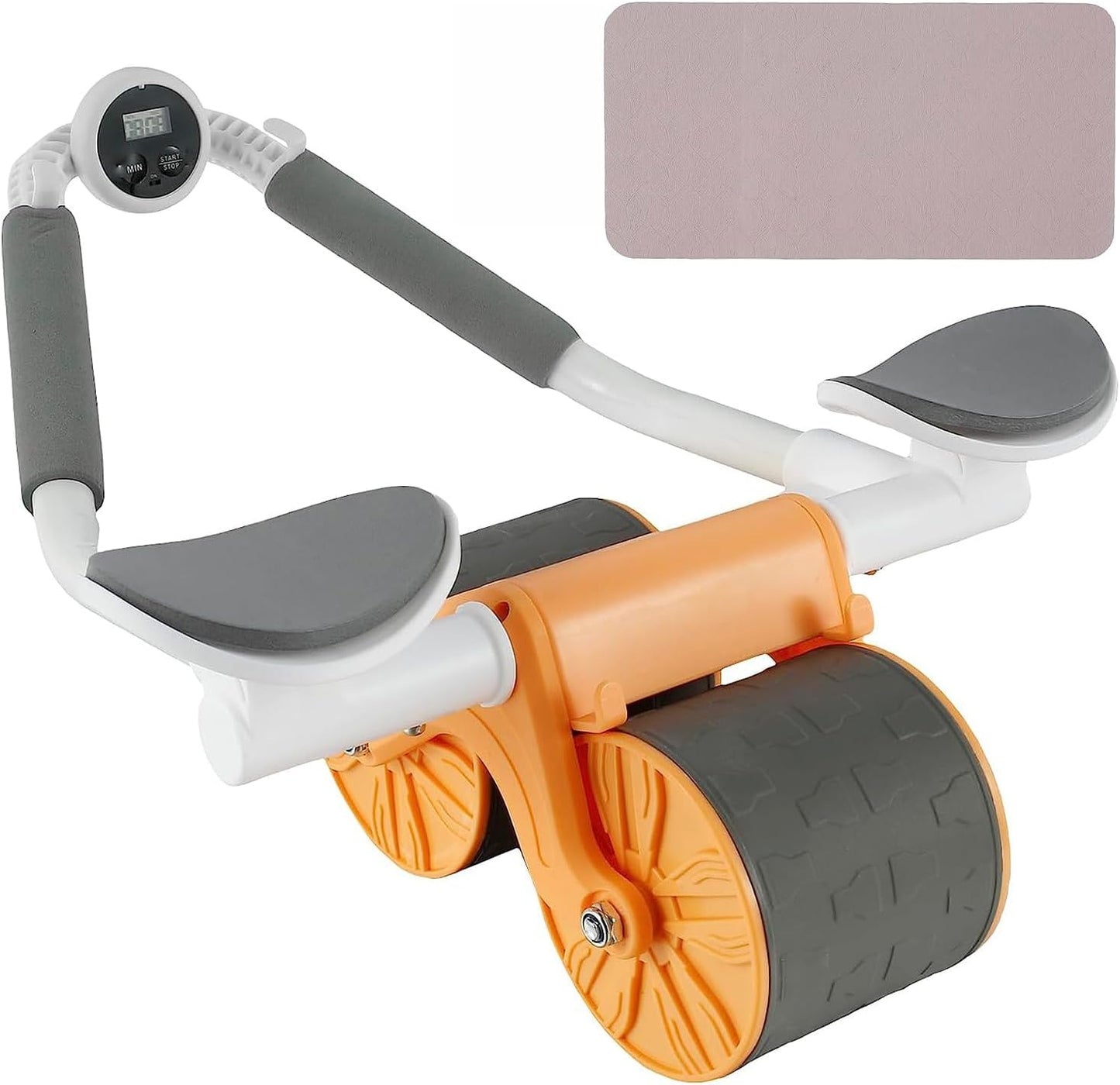 Ab Roller Wheel with Elbow Support - Automatic Rebound Abdominal Exercise Wheel for Abs Workout. Ideal Home Gym Fitness Equipment with Time Tracker and Mat for Core Strength Training.