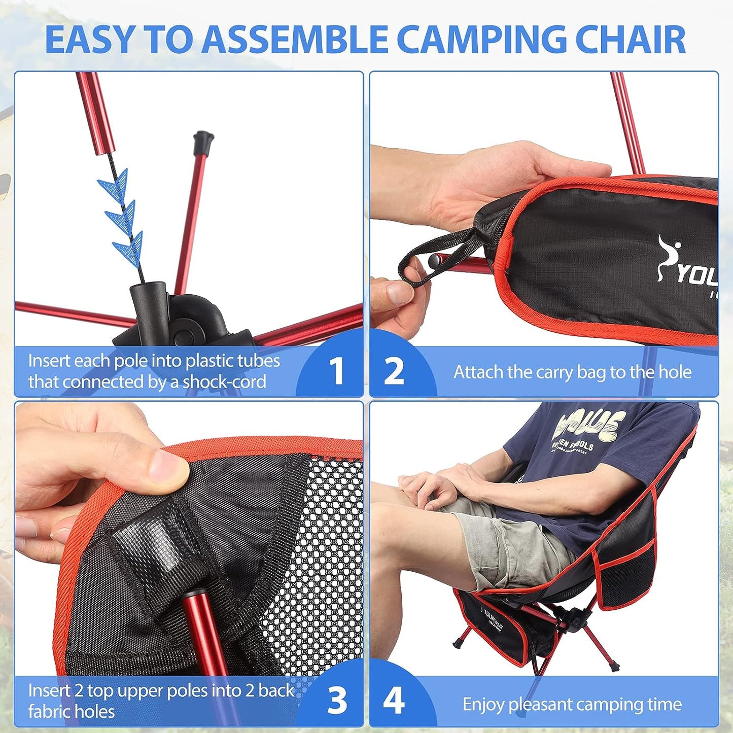 Portable Camping Chairs - Foldable, Lightweight, and Comfortable for Adults, Ideal for Outdoor Use, Beach, Lawn, and Camping Activities