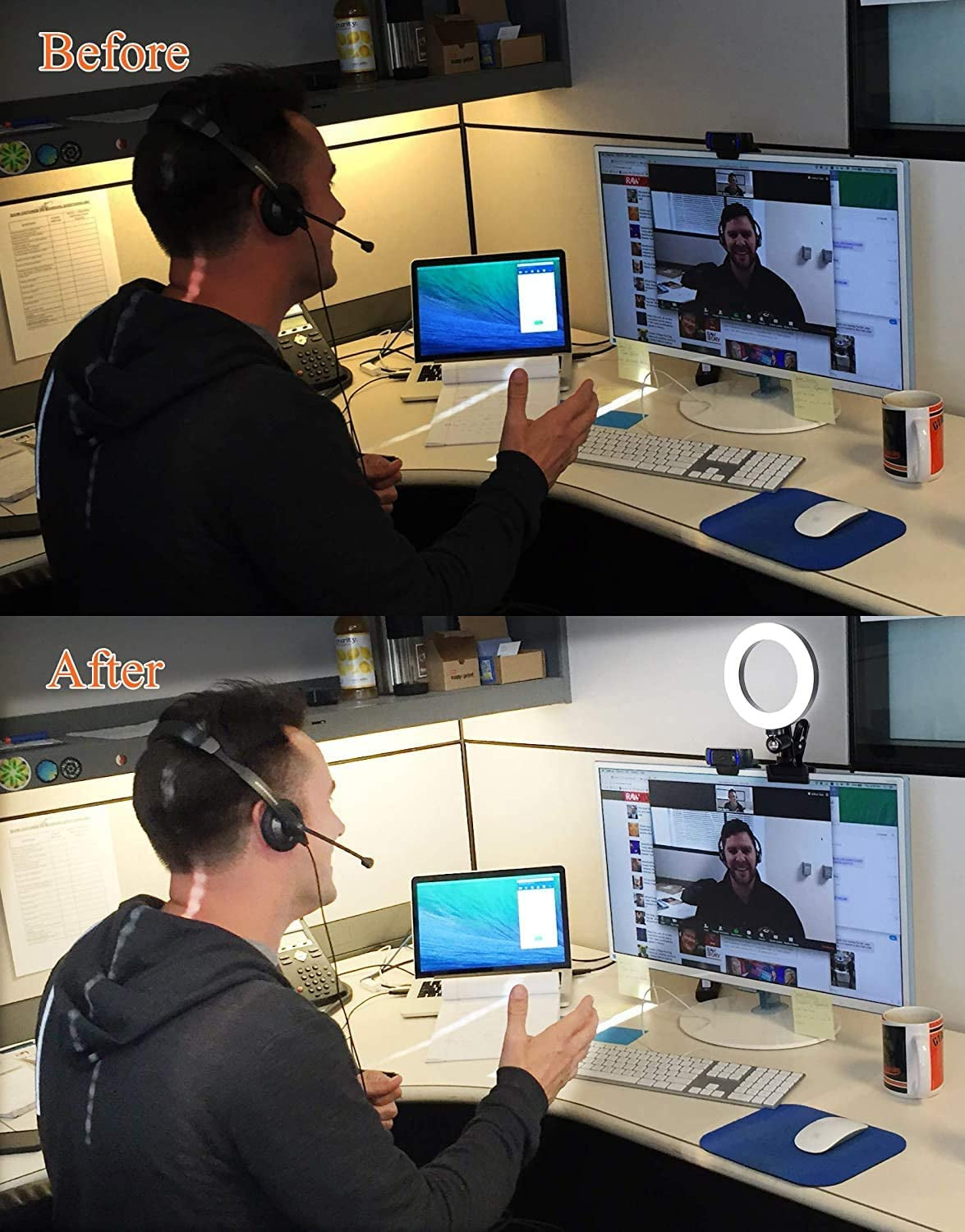 Video Conference Lighting Kit - LED Ring Light - Clip-On Design for Computers, Monitors, and Laptops - Ideal for Zoom Calls, Remote Working, Distance Learning, Webcams, Self Broadcasting, and Live Streaming