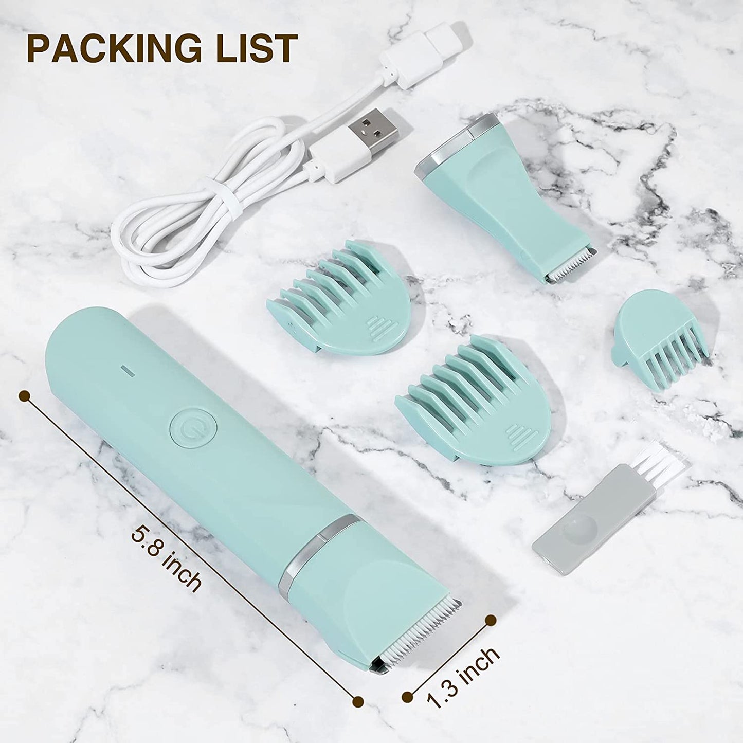 Rechargeable Electric Shaver for Women: Waterproof Bikini Trimmer with Ceramic Blades for Hair Removal on Bikini, Legs, and Pubic Area - IP7X Washable Head, Wet and Dry Use - Green