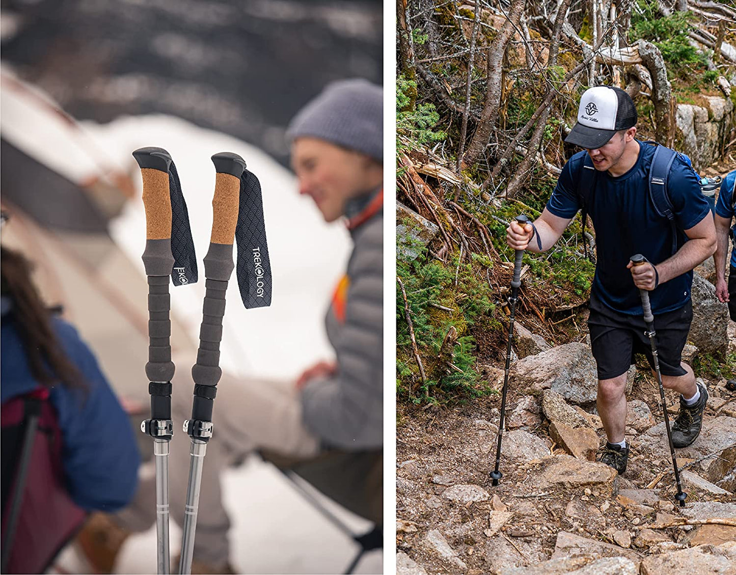 Collapsible Lightweight Hiking Poles - Nordic Walking Sticks for Seniors and Women - Cork Pole Grip - Trekking Gear