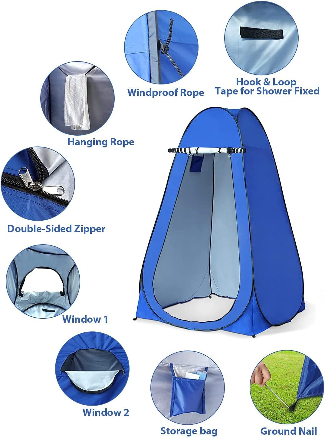 Portable Privacy Tent with UV Protection for Camping, Dressing, and Showering - Spacious and Durable Shelter with Silver Coating and Beach Shade - Open Size: 1.2m x 1.2m x 1.9m