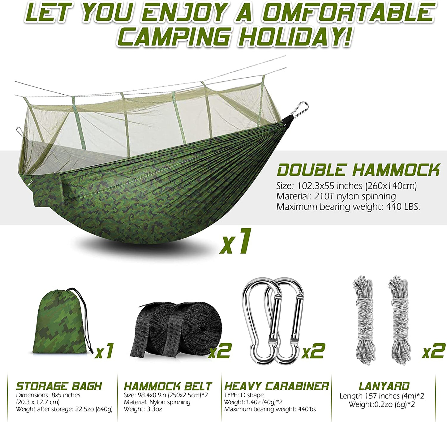 Lightweight Camping Hammock with Mosquito Net - Made from Parachute Fabric, Suitable for Indoor and Outdoor Use, including Camping, Hiking, Backpacking, and Backyard Relaxation.