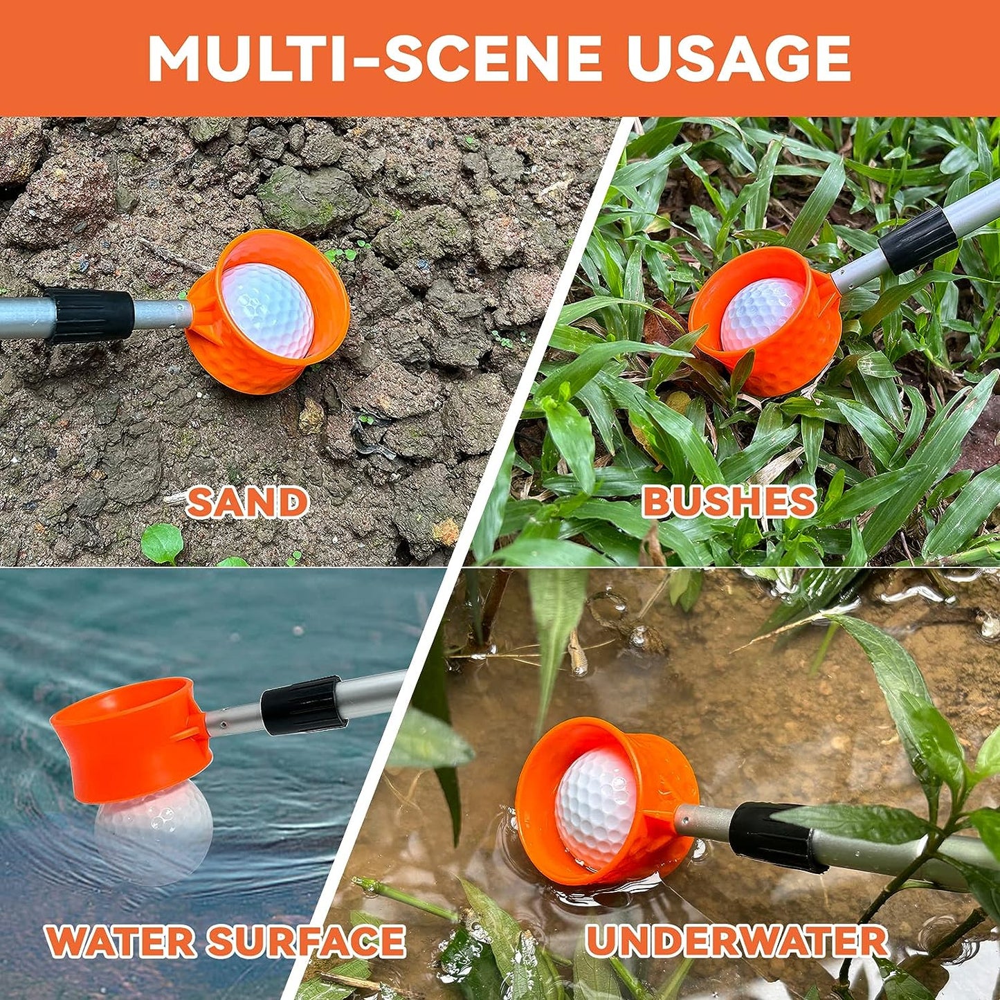 Telescopic Golf Ball Retriever - Portable Stainless/Aluminum Alloy Tool for Water, with Putter Attachment - Available in 7/9/12/15Ft Lengths