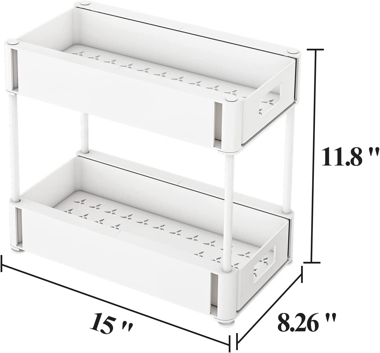 2 Pack Under Sink Organizer, 2 Tier Sliding Kitchen Organizers and Storage with 4 Hooks, Multi-purpose Pull out Cabinet Basket Organizer for Bathroom, White