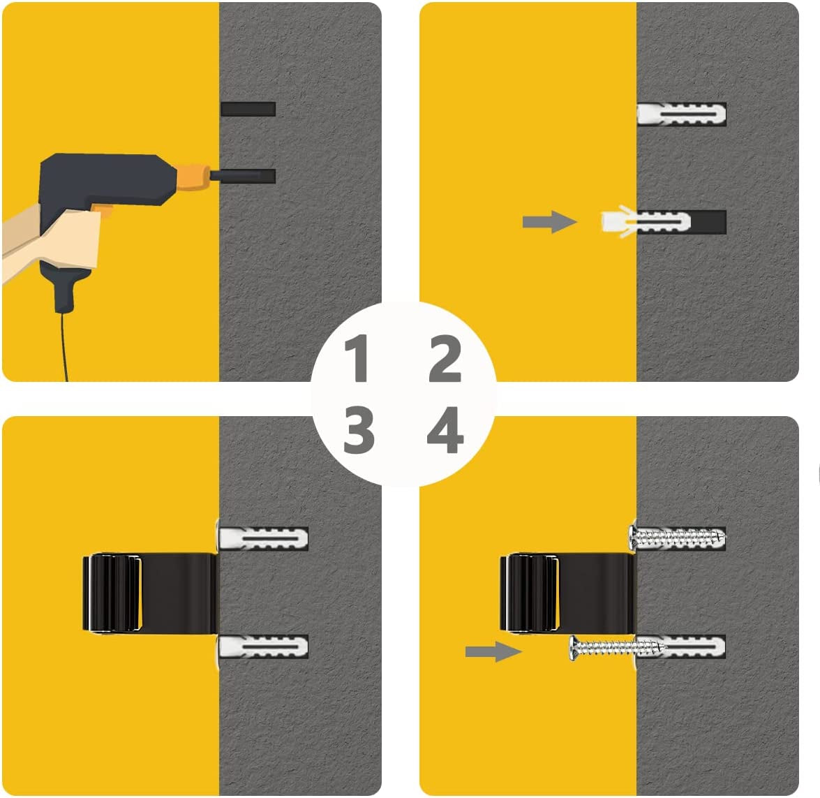 6 Pcs Mop and Broom Holder Wall Mounted, Mop Hanger Kit with Screws, Garden Tool Organizer for Kitchen, Home, Bathroom, Garage