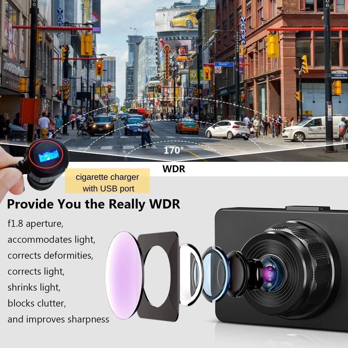 Dash Camera for Cars, Front and Rear Dual 1080P FHD DVR Car Dashboard Camera with Super Night Vision, 32G SD Card Included, G-Sensor, WDR, Parking Monitor, Loop Recording, Motion Detection
