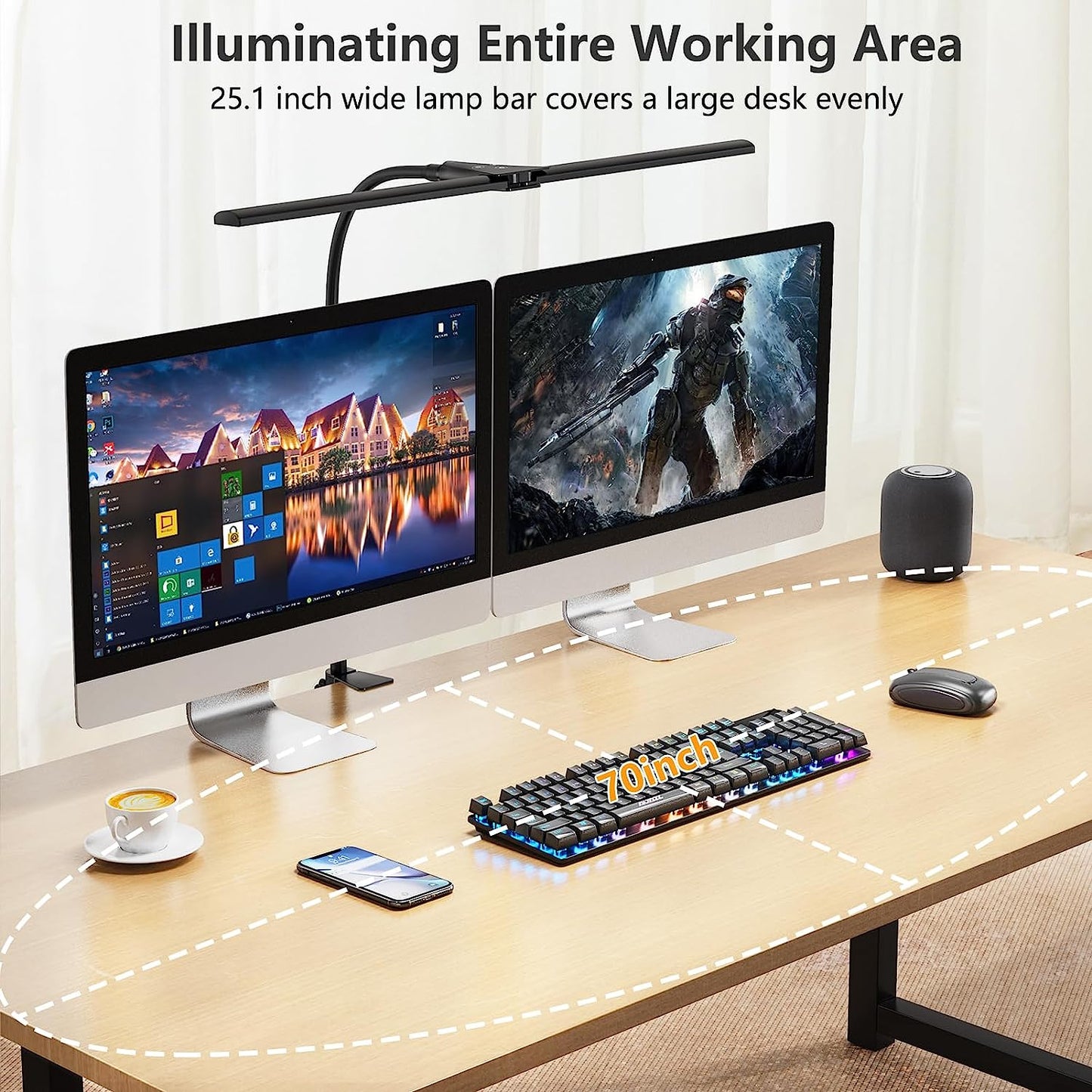 Double-Head LED Desk Lamp for Home Office, Extra Bright Workbench and Office Lighting, Eye Protection Modern Desk Light for Monitor, Studio Work, Reading, 1200 Lumens