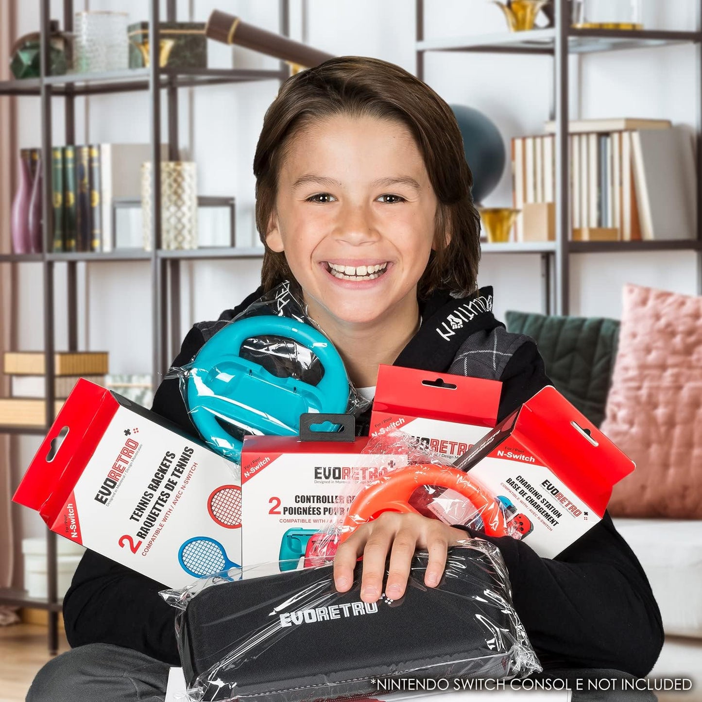 Complete Accessories Bundle for Nintendo Switch - A 21-in-1 Essential Kit containing items such as a Tempered Glass Screen Protector, Travel Carrying Case, Joy-Con Charging Dock Station, Grip, and more.