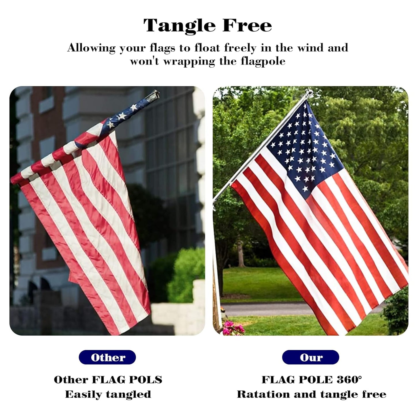 6FT Flag Pole Kit - Heavy Duty Stainless Steel Adjustable Flag Pole with 180 Degree Bracket - Ideal for Outdoor Use in Truck, Porch, Garden, Yard, and House