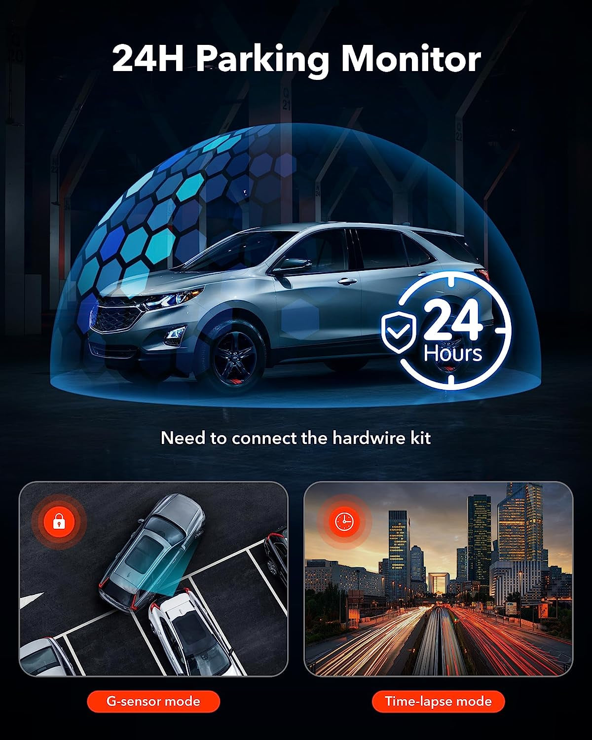 Full HD Car Dashboard Recorder with 4K/2.5K Front Rear Camera, 3.18” IPS Screen, Wi-Fi GPS Night Vision Loop Recording 170° Wide Angle WDR - Includes Free 32GB Card