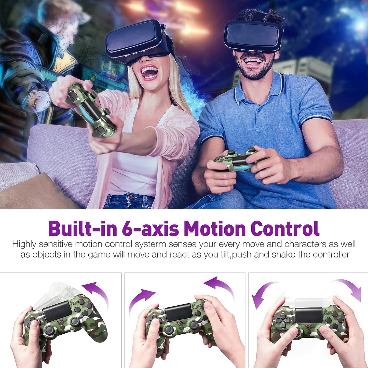 P4 Controller Wireless Gamepad with Audio, Double Shock, High-precisive D-pad and 360° Flexible Joystick Function for P4, P4 Pro(Groovy Green)