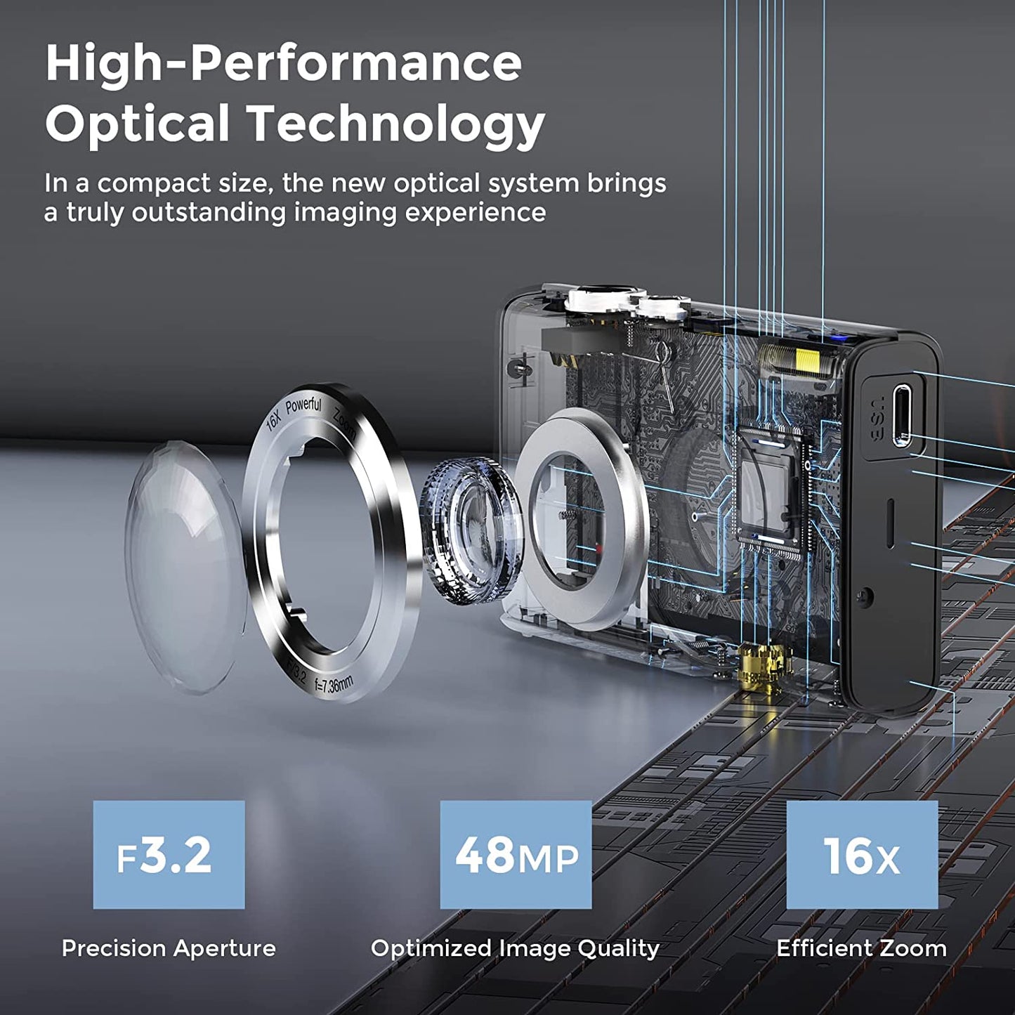 Portable Mini Compact Digital Camera Auto Focus HD 2.7K Vlogging Camera with 48MP, 16X Digital Zoom, 32GB Memory Card, 2 Batteries - Perfect for Kids, Teens, Adults, and Beginners for YouTube and More