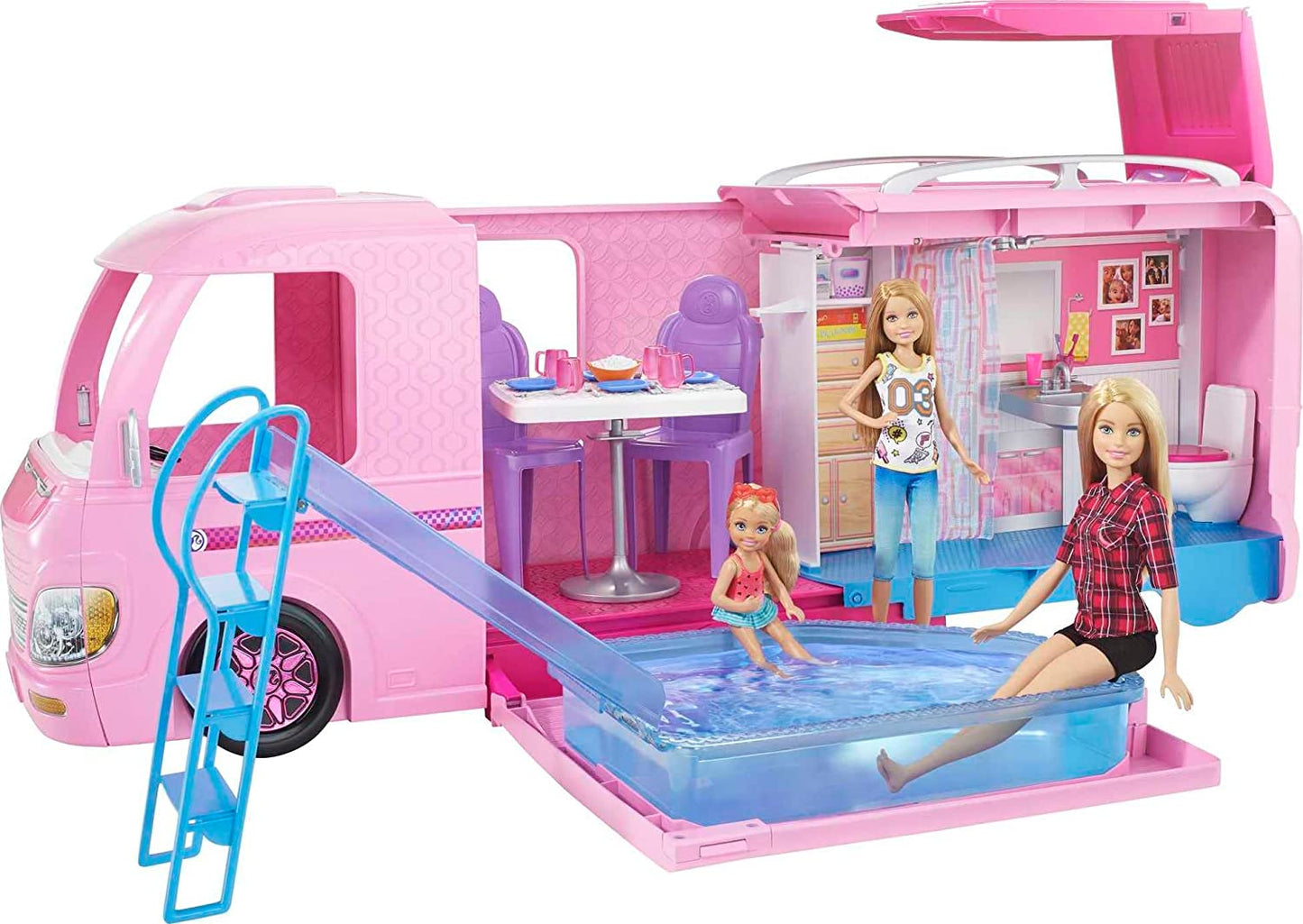 Dreamcamper Toy Vehicle - Camper Playset with 50 Accessories, including Furniture, Pool & Slide, Hammocks & Fireplace.