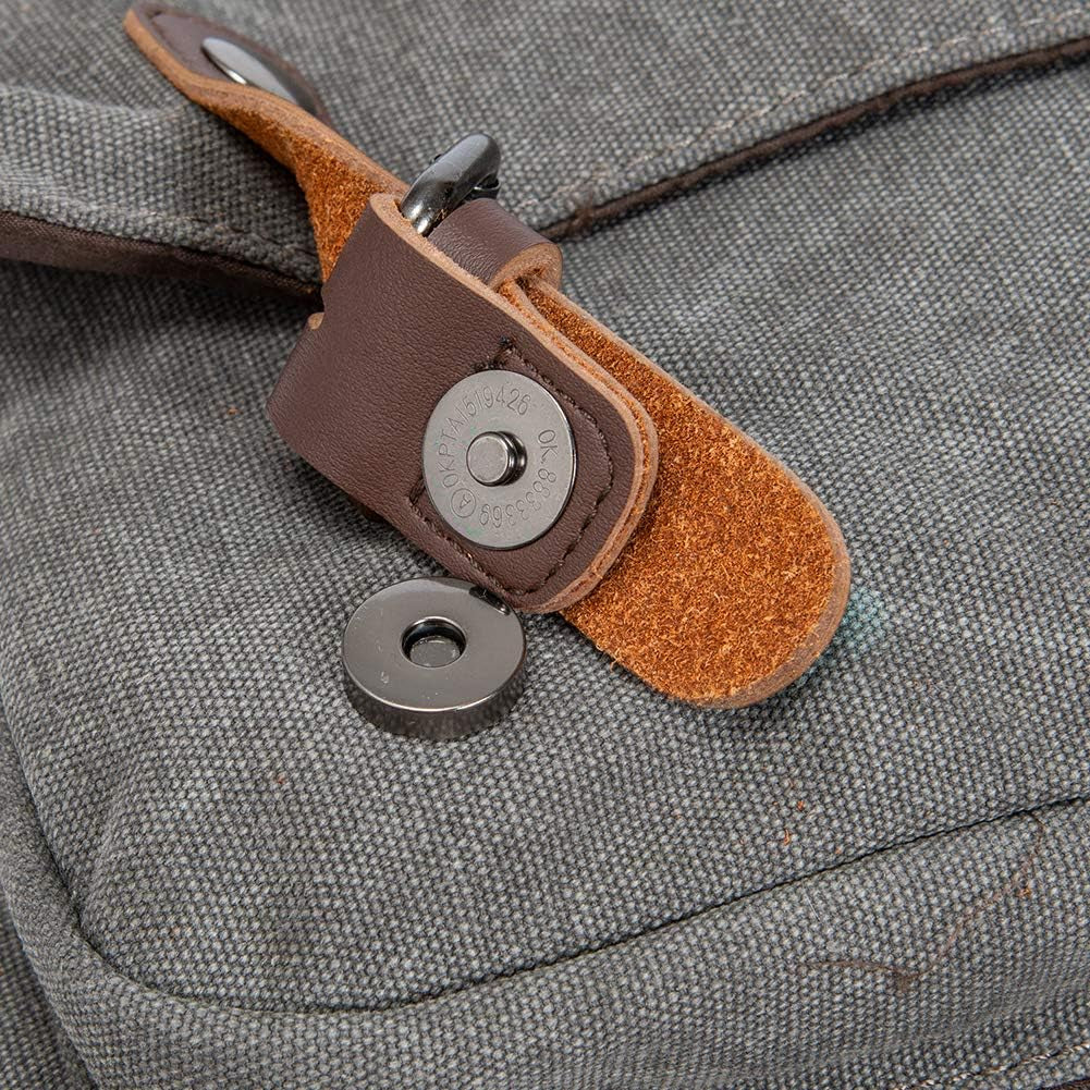 Vintage Genuine Leather and Waxed Canvas Briefcase - Large Satchel Shoulder Bag designed to hold Rugged Computer and 15.6" Laptop.