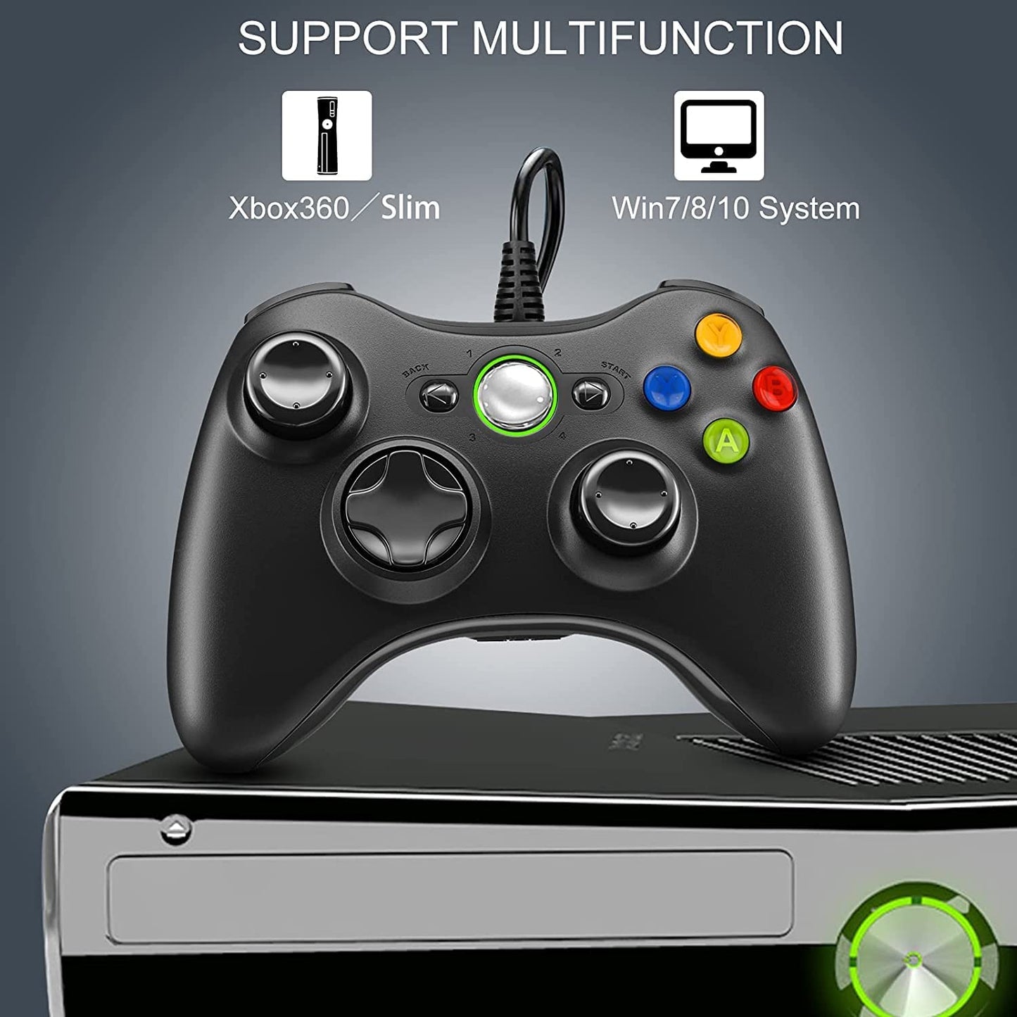 Xbox 360 Controller - USB Wired Gamepad Joystick with Enhanced Dual Vibration and Ergonomic Design for Microsoft Xbox 360 & Slim, and PC Windows 7/8/10 (Black)