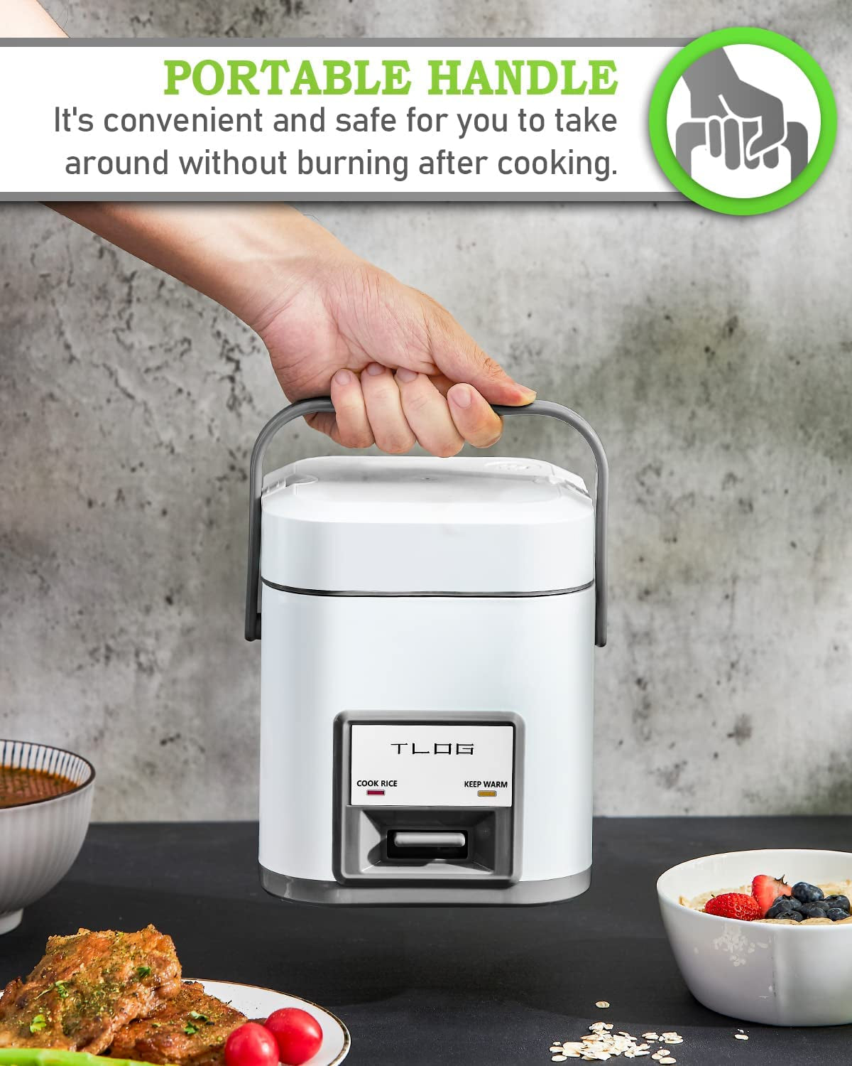 Mini Rice Cooker: Cooks 2.5-Cup Uncooked (5-Cup Cooked) Rice. Perfect for 1-2 People. Includes Steamer and Auto Keep Warm Function. Ideal Rice Maker for Grains, White Rice, Oatmeal, and Veggies. Available in White.
