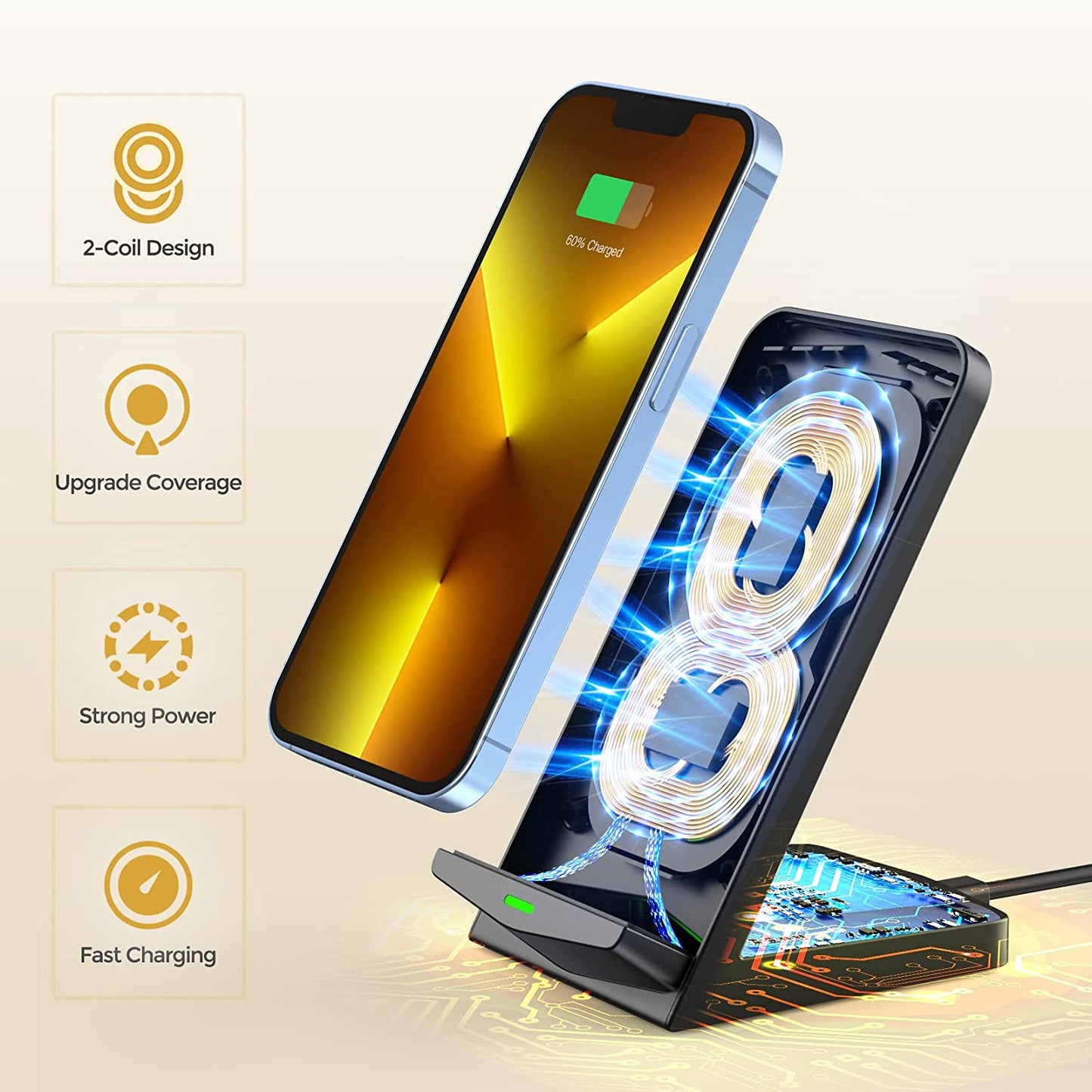 Wireless Chargers 2 Pack, Dual-Coil 15W Fast Wireless Charging,Iphone Wireless Charger Stand Fit for Iphone 14/13 Pro Max/12/11/Se/Xr/Xs, Wireless Phone Charger Fit for Galaxy S21 Ultra/S20/S10, Pixel