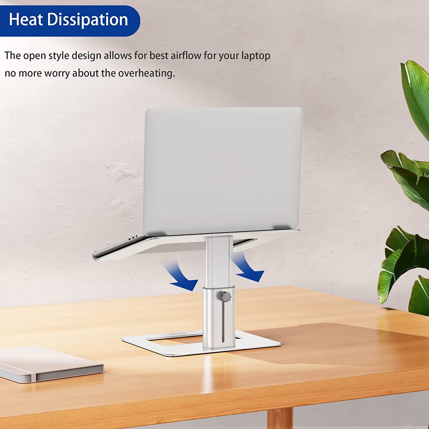 Aluminum Laptop Stand - Ergonomic Adjustable Notebook Stand for 10-15.6" Laptops - Riser Holder Computer Stand Compatible with Air, Pro, Dell, HP, Lenovo - Silver