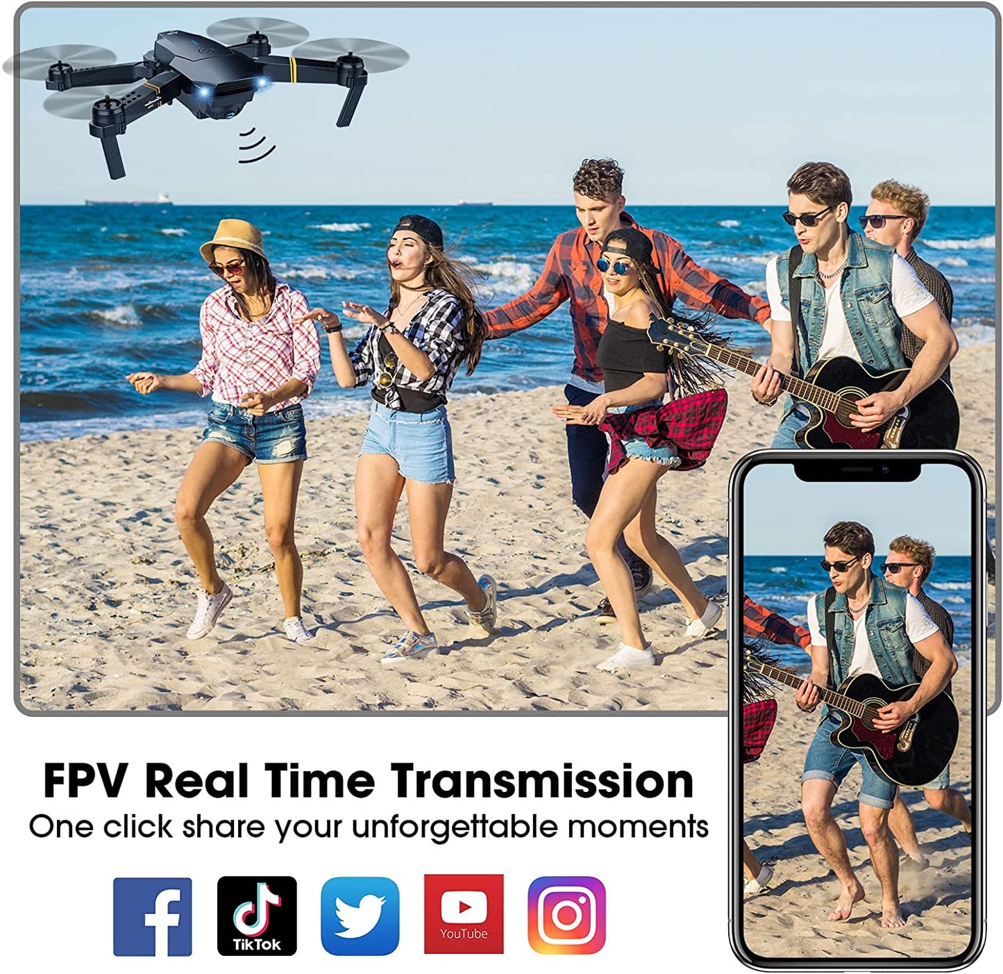 Foldable RC Quadcopter Drone with Camera - 1080P HD FPV Video Drone for Adults and Beginners, Comes with 2 Batteries, Carrying Case, One Key Start, Altitude Hold, Headless Mode, and 3D Flips Feature, Suitable for Kids' Toys and Recreational Flying.
