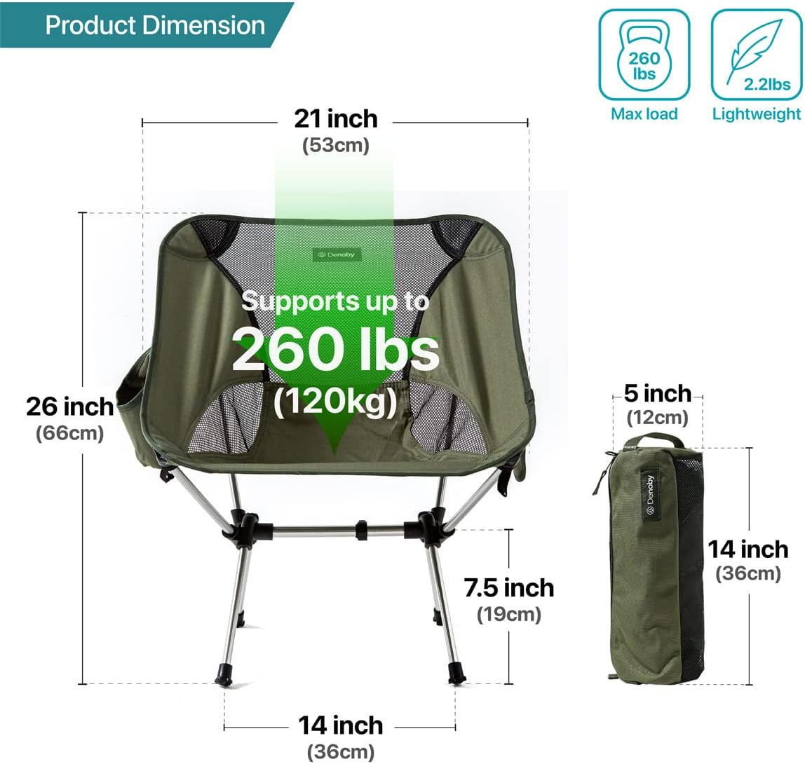 Pair of Ultralight Foldable Camping Chairs - Portable and Compact Backpacking Chairs with Carry Bags, Sturdy Design for Outdoor Activities like Fishing, Camping, Hiking, and Beach, Featuring an Olive Green Color Scheme
