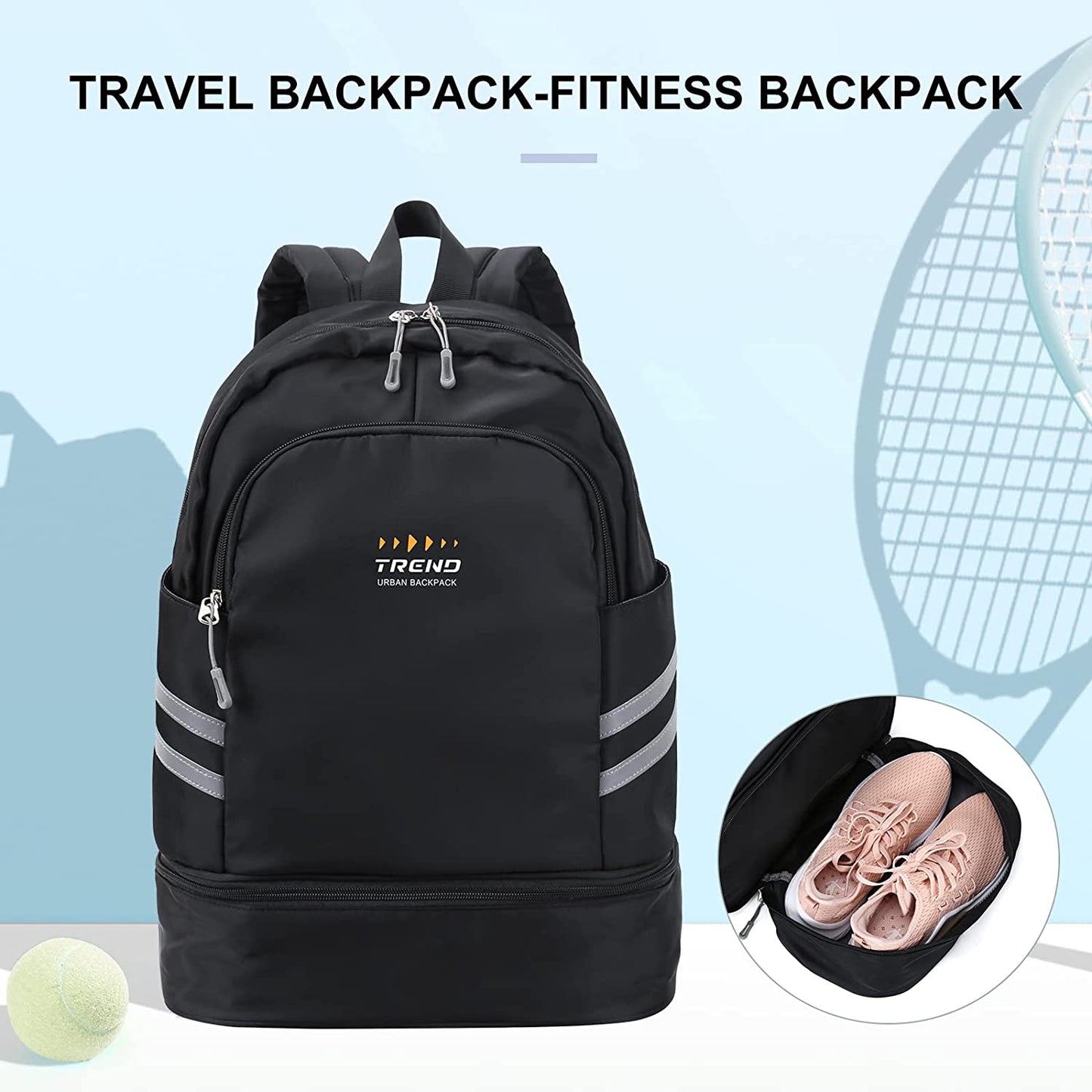 Gym Backpack with Shoe Compartment and Wet Pocket, Foldable Travel Backpack Ideal for Swimming and Yoga, Waterproof
