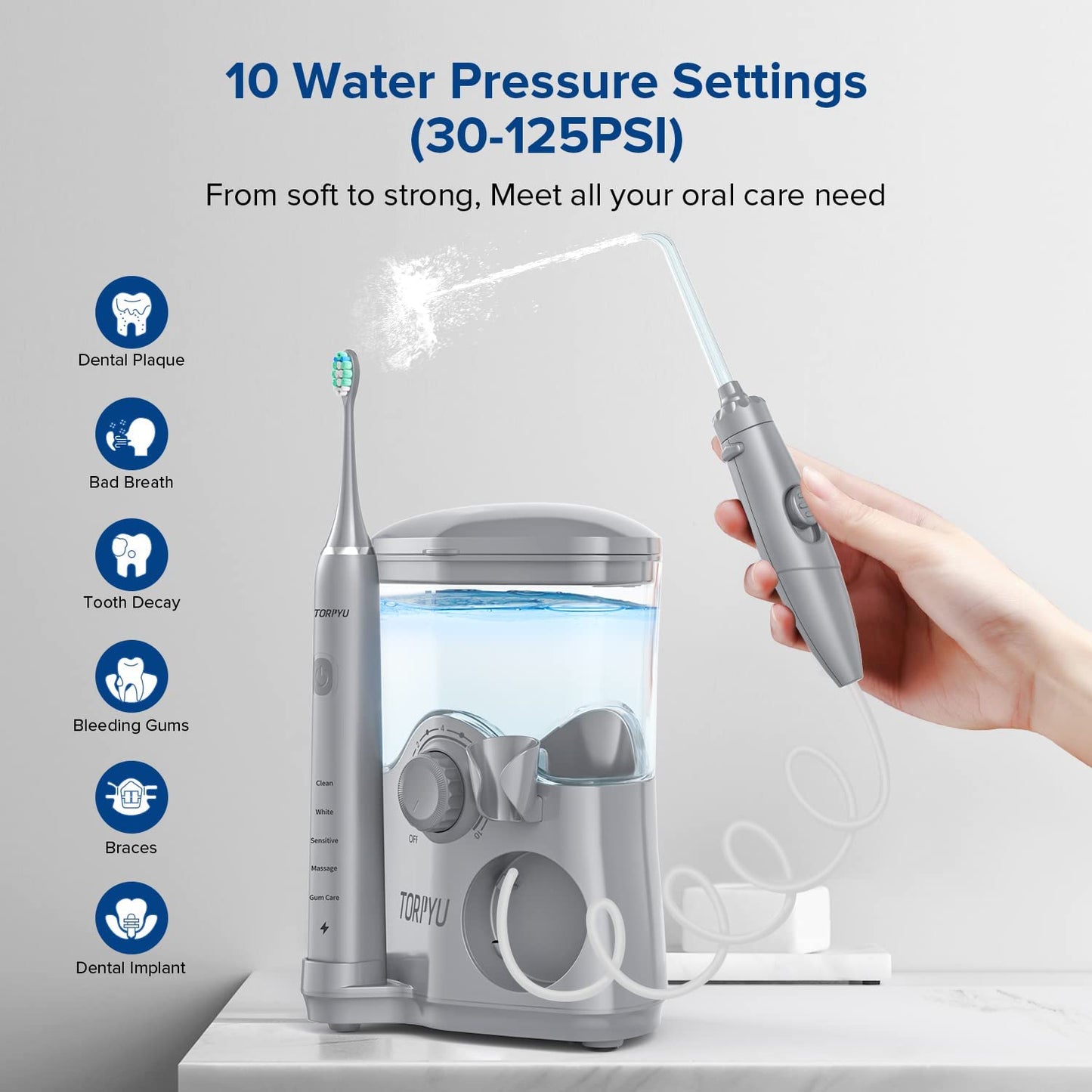 Water Flosser and Toothbrush Combo: 600ml Electric Water Toothbrush with 7 Jet Tips and 4 Brush Heads for Whitening Teeth, Gray Electric Flosser for Effective Teeth Cleaning.