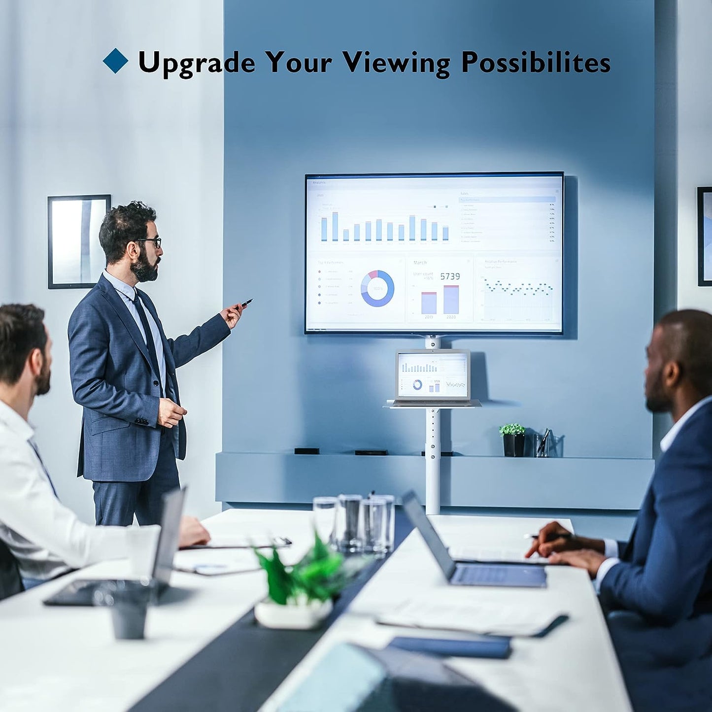 Height Adjustable Mobile TV Cart for 23-60 Inch LED LCD Flat Curved Screens TVs, Rolling TV Stand with Locking Wheels, Holds Up to 55lbs, Max VESA 400x400mm, with Media Shelf Tray (White)