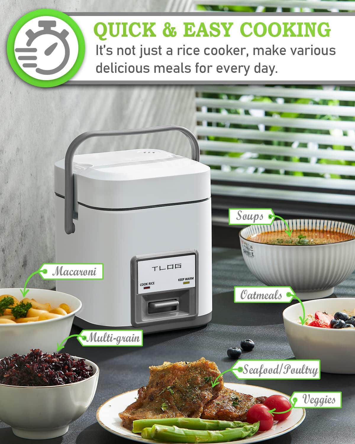 Mini Rice Cooker: Cooks 2.5-Cup Uncooked (5-Cup Cooked) Rice. Perfect for 1-2 People. Includes Steamer and Auto Keep Warm Function. Ideal Rice Maker for Grains, White Rice, Oatmeal, and Veggies. Available in White.
