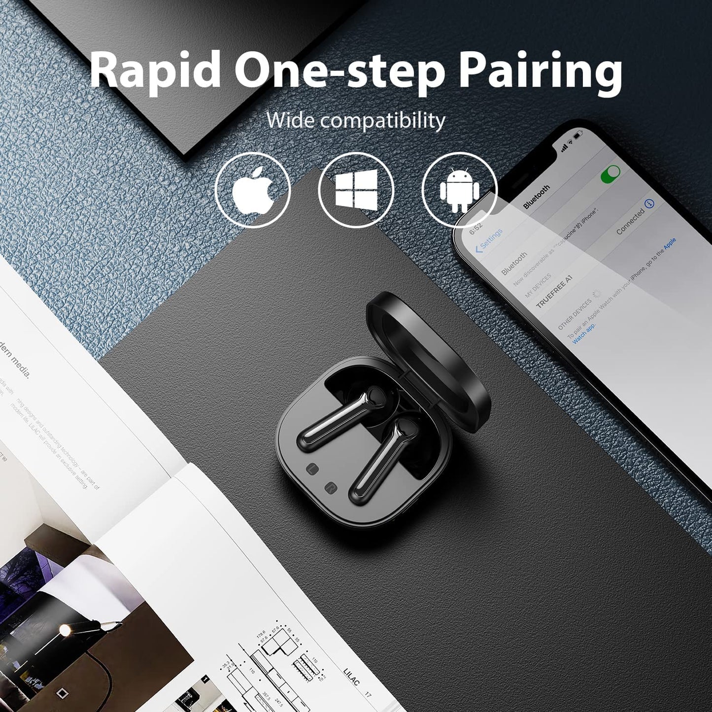 A1 Wireless Earbuds - Bluetooth Earphones with 4 Mics, Immersive Stereo Sound powered by 14.2mm Driver, Clear Calls with ENC, USB-C Charging, 18 Hours Playtime, Single/Twin Mode